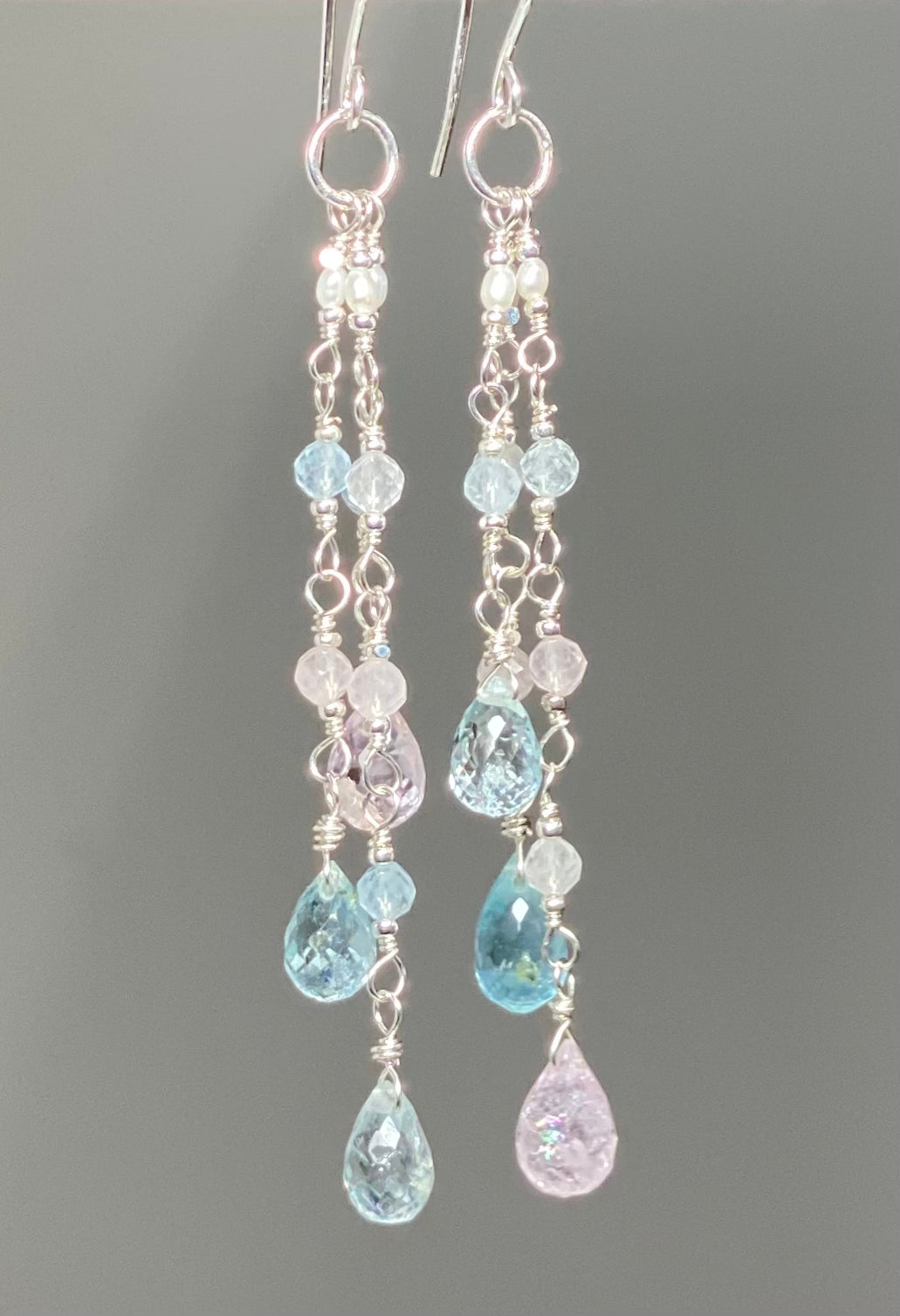 Aquamarine Gemstone Dangle Earrings for Women - Sterling Silver Long Tassel Drop Earrings - Perfect for Weddings, Parties & Evening Events