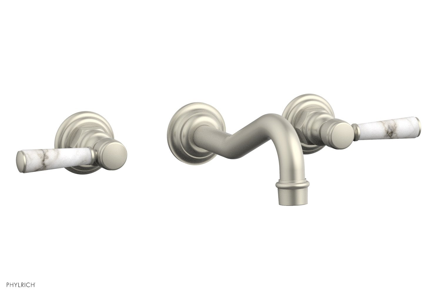 HENRI Wall Lavatory Set - White Marble Lever Handles 161 13 - Modern Bathroom Faucet for Powder Room, Guest Bath & Master Suite