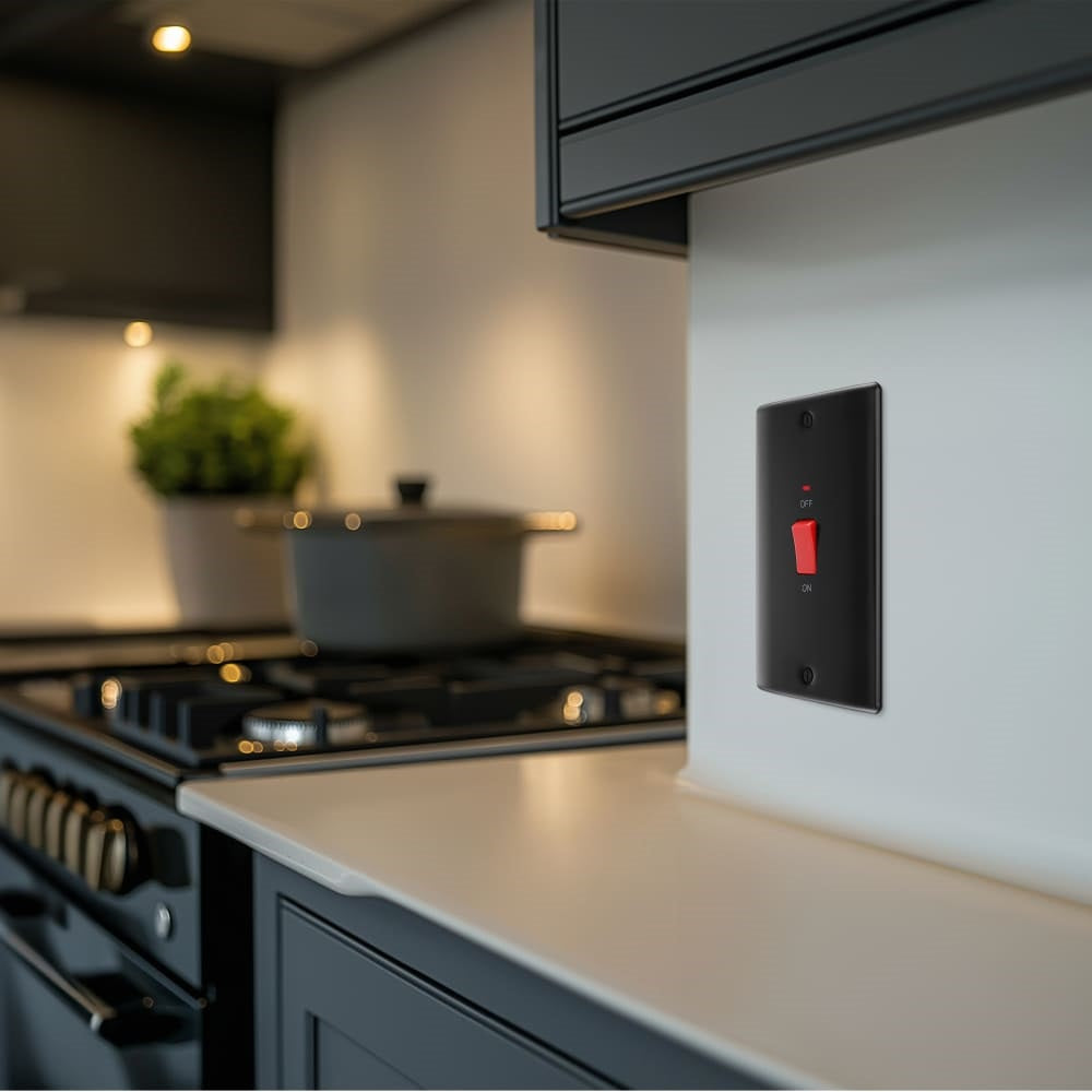 BG Nexus Metal Matt Black 45A Cooker Switch NFB72B - Heavy Duty Electrical Switch for Stoves, Ovens & Kitchen Appliances | Perfect for Home & Commercial Kitchens