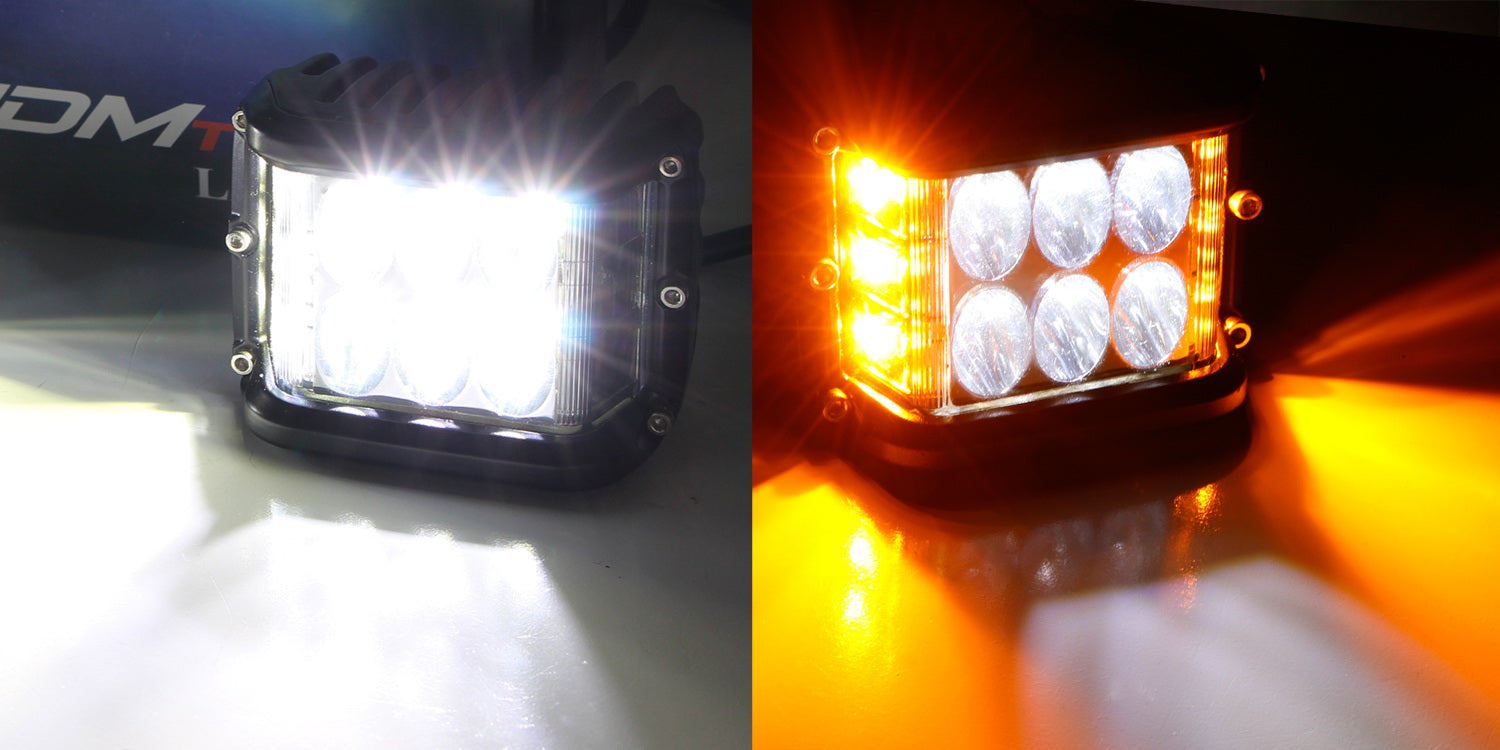 36W White LED A-Pillar SS Pod Light Kit with Amber Strobe for 2014-2022 Toyota 4Runner - Off-Road Lighting for Night Driving & Emergency Signaling