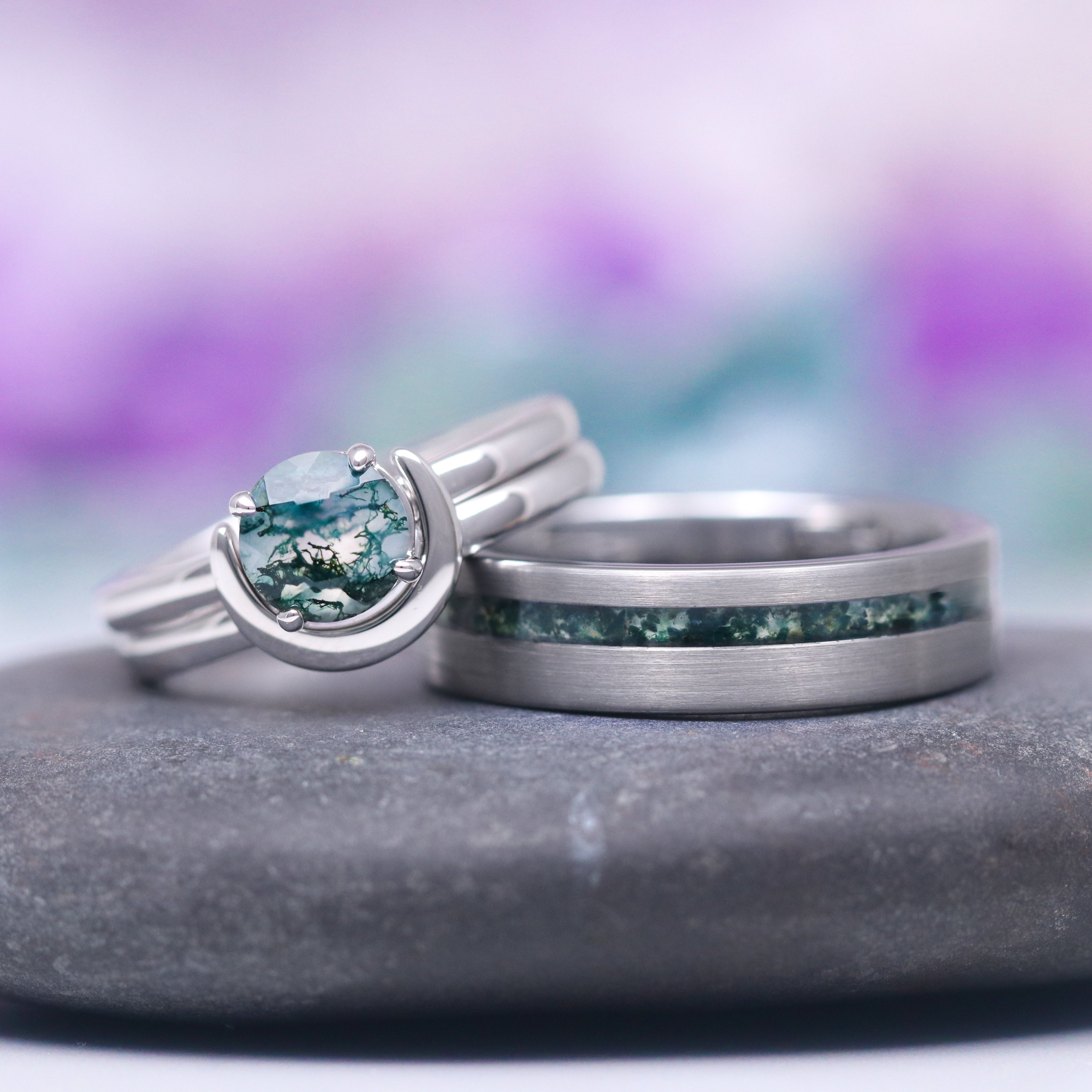 Green Moss Agate Wedding Band - 6MM Tungsten Ring for Men & Women - Durable & Elegant Wedding Jewelry for Engagement, Anniversary & Special Occasions