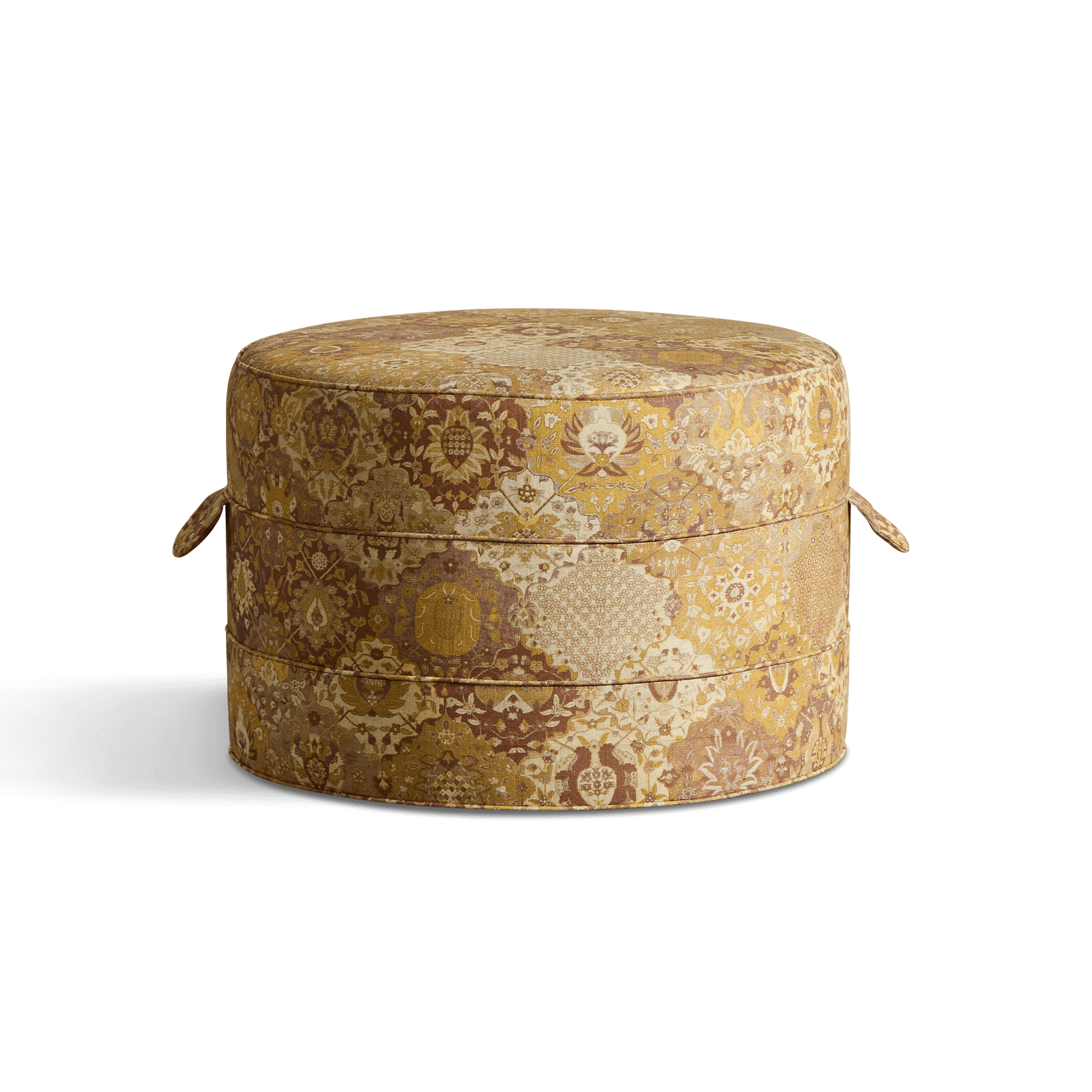 CASPAR Medium Round Linen Hassock Ottoman - Natural Ginger Color, Soft and Durable Footstool for Living Room, Bedroom, or Nursery Decor