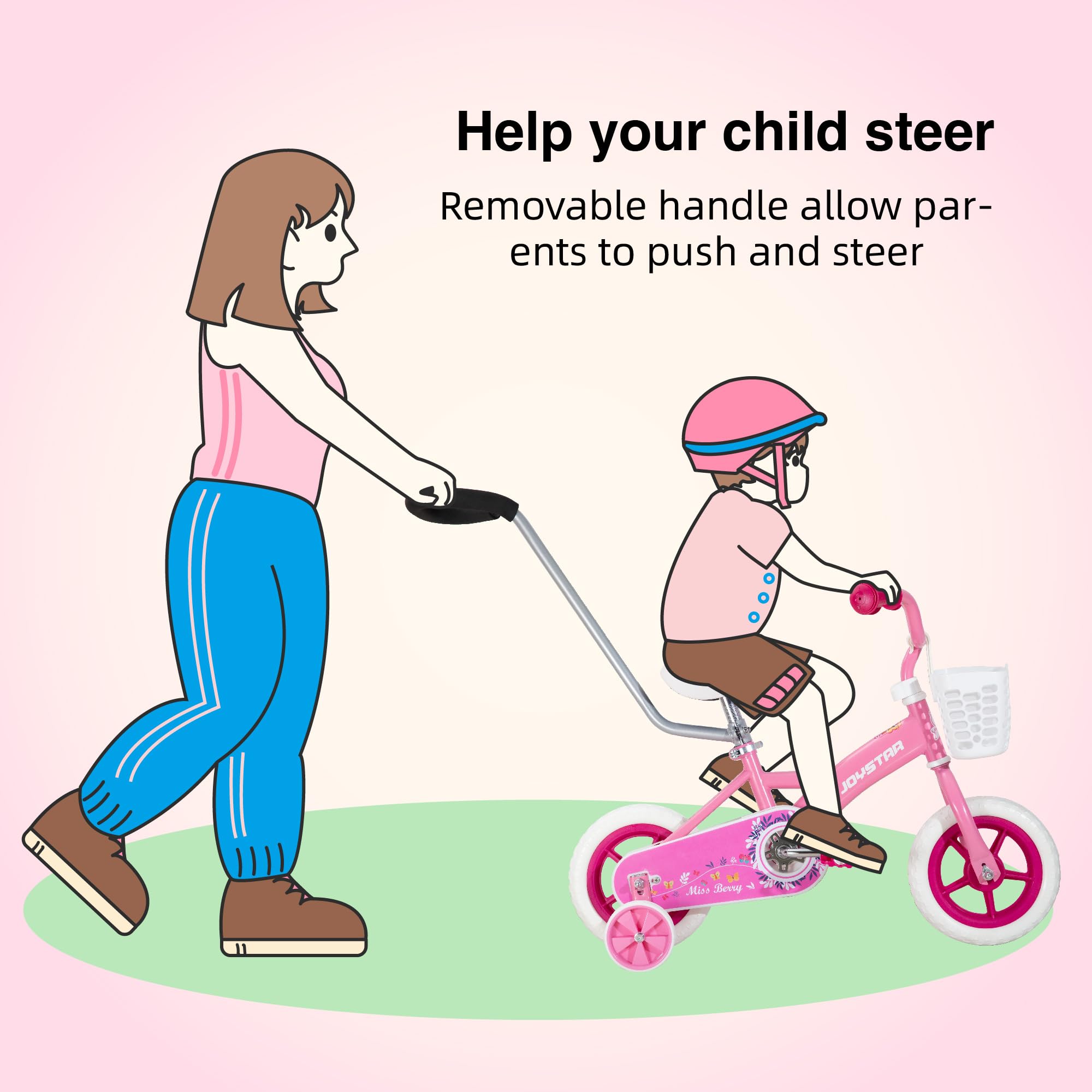 JOYSTAR 10 & 12 Inch Kids Bike for Boys and Girls Ages 1-4 Years - Toddler Bicycle with Training Wheels, Detachable Parent Push Handle & Front Basket - First Pedal Bike for Toddlers in Multiple Colors - Perfect for Backyard Riding, Park Adventures & Learning to Cycle