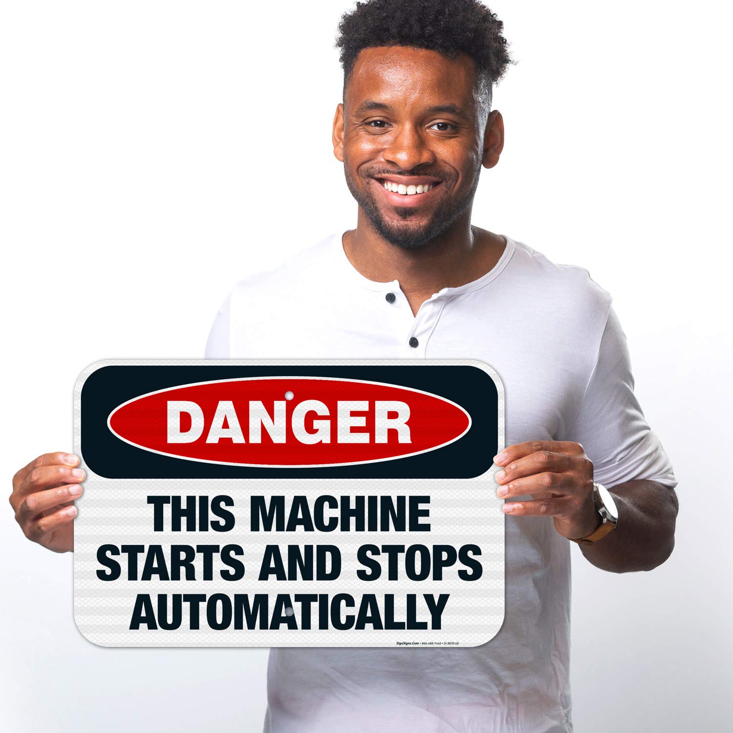 3M EGP Reflective OSHA Danger Sign - 'This Machine Starts and Stops Automatically' - 12x18 Inches Aluminum Safety Sign for Factories & Workplaces | Fade Resistant, Indoor/Outdoor Use | Made in USA | Ideal for Industrial Equipment, Construction Sites & Manufacturing Facilities