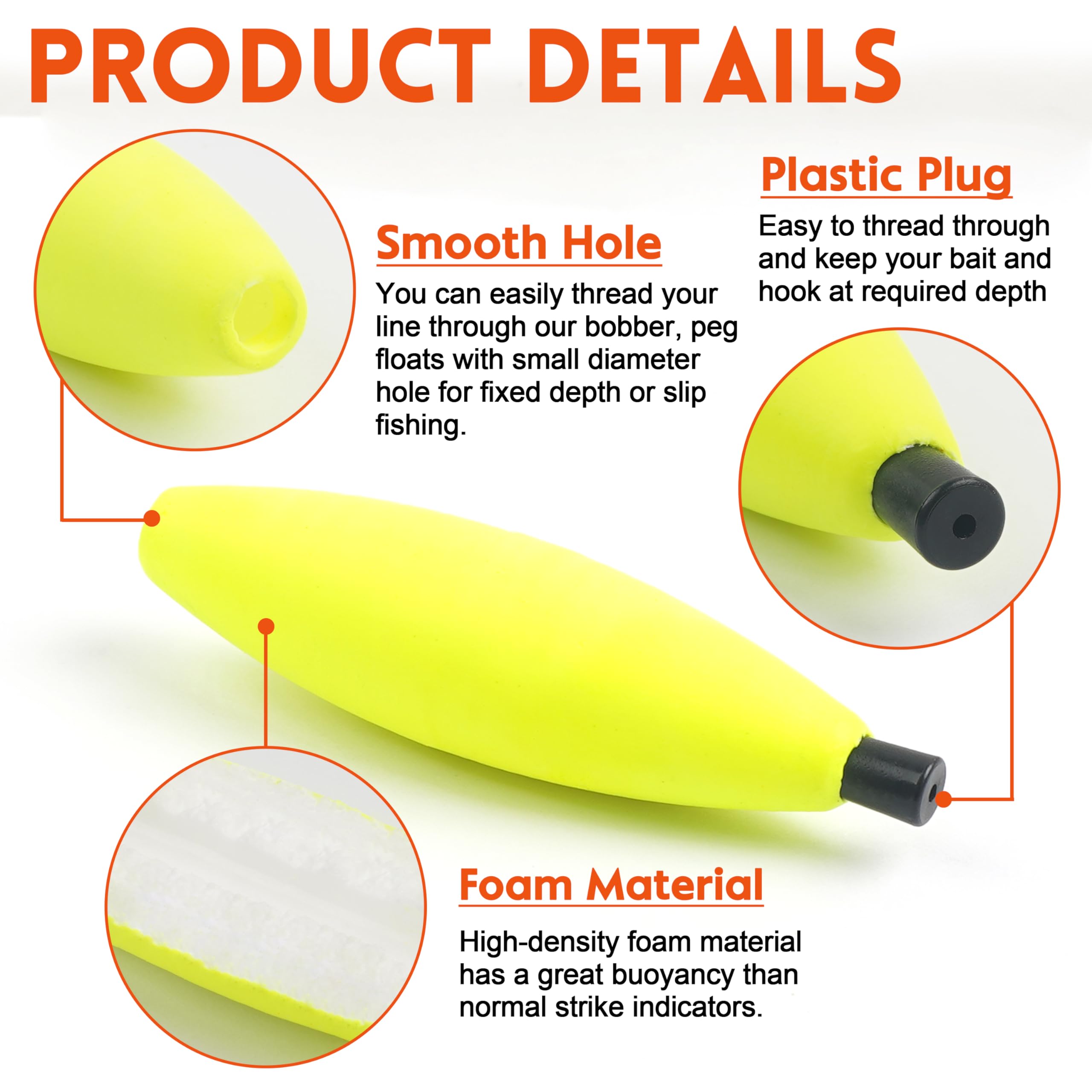 AGOOL Peg Floats Fishing Bobbers - Foam Cigar Slip Bobbers for Catfish, Santee Rig - Freshwater & Saltwater Fishing Floats with Pipe Plug - Perfect for Bass, Trout, and Panfish Angling