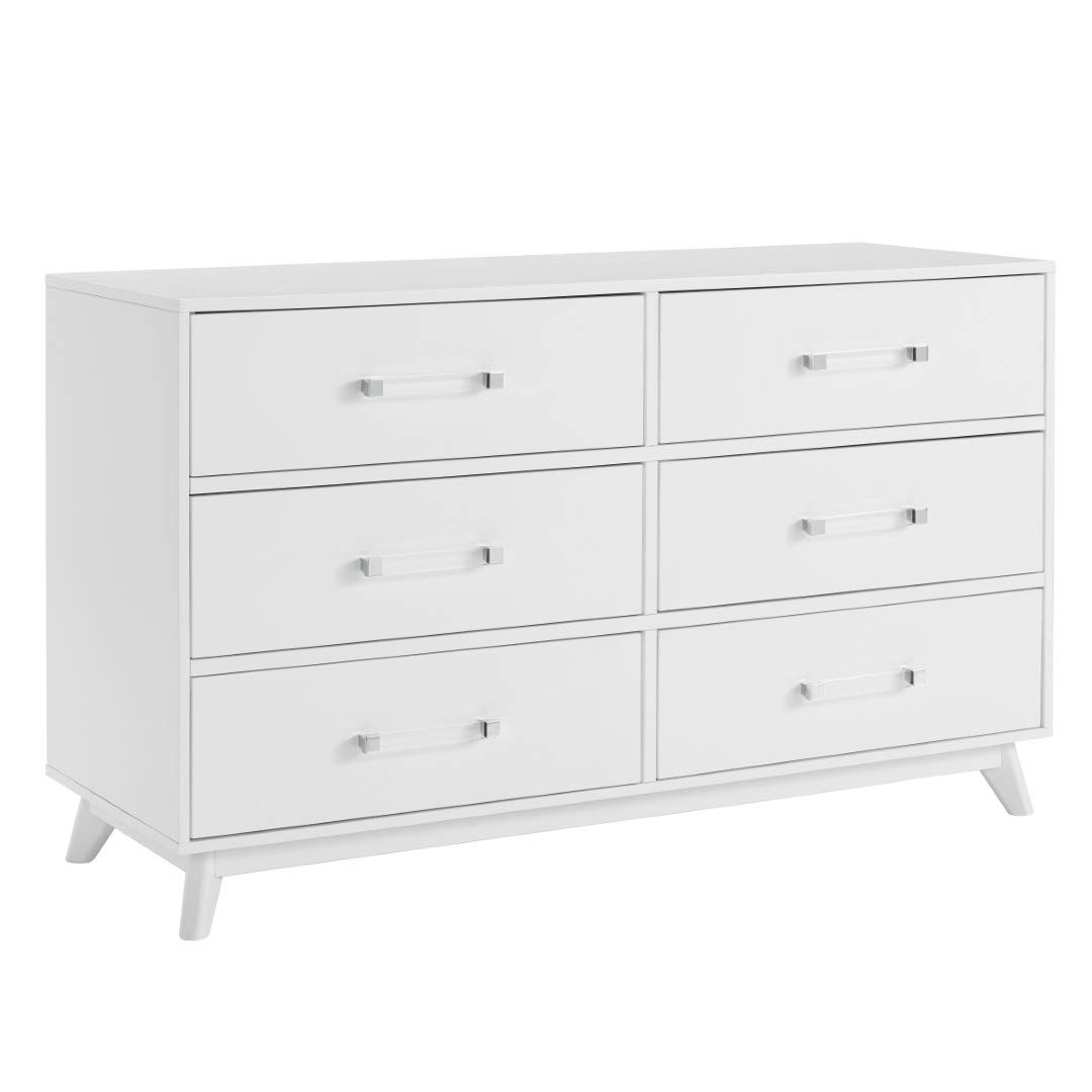 Oxford Baby Holland Wood & Acrylic 6-Drawer Dresser Chest, White - Nursery Storage Solution for Baby Clothes, Diapers & Toys