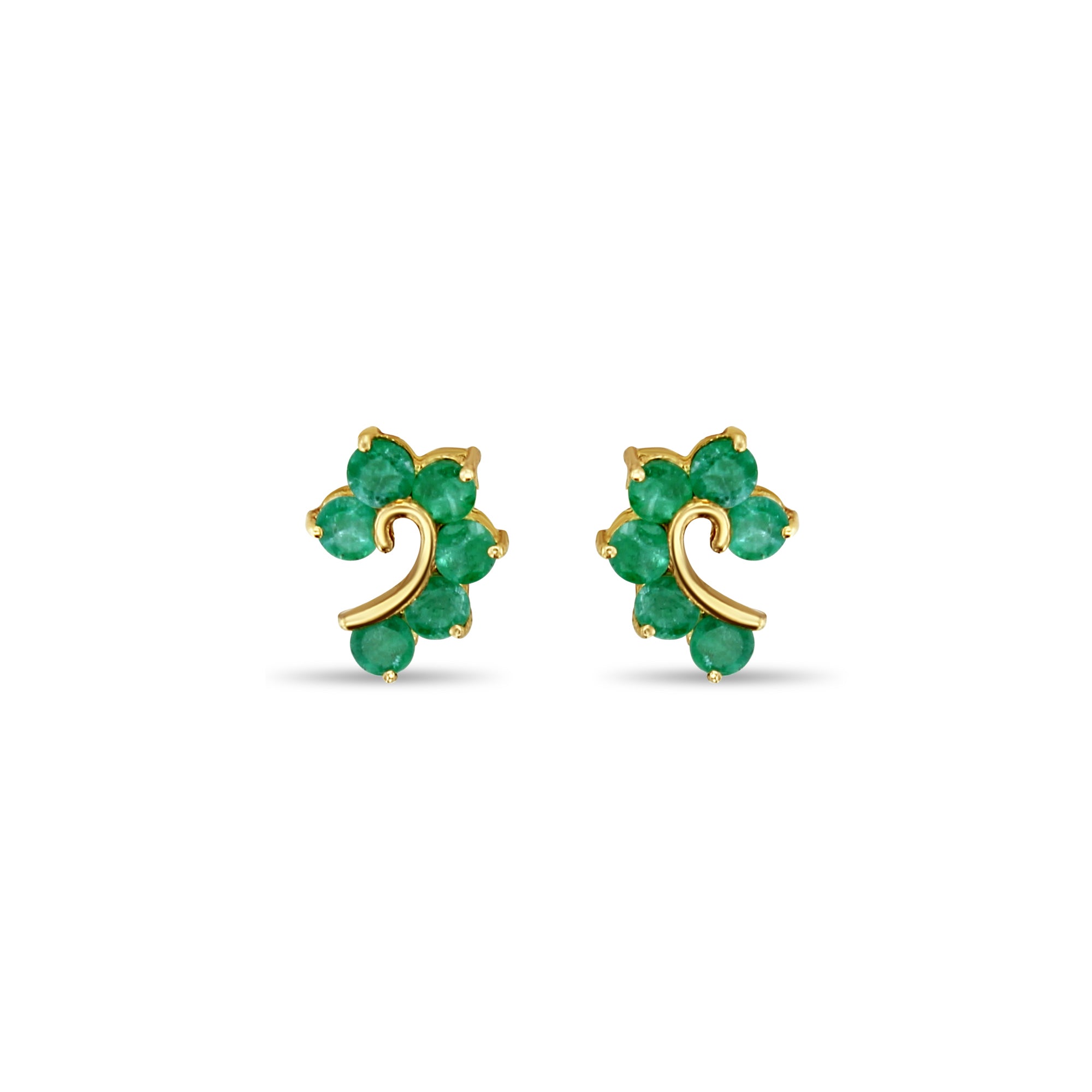 14K Yellow Gold Emerald Stud Earrings - Elegant Question Mark Design for Women - Perfect for Gifts, Parties, and Everyday Wear