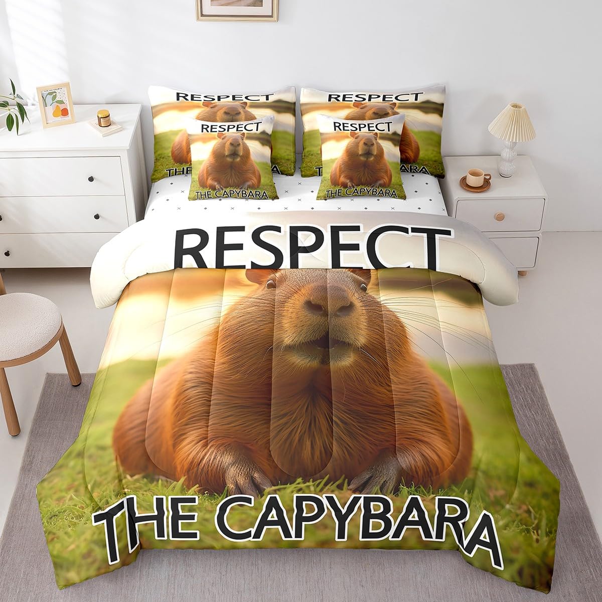 Feelyou 7-Piece Capybara Kids Bedding Set - Full Size Comforter, Sheets & Wildlife Animal Decor for Toddler Boys & Girls | Soft & Cozy Bed in a Bag for Nursery, Kids Room & Sleepovers