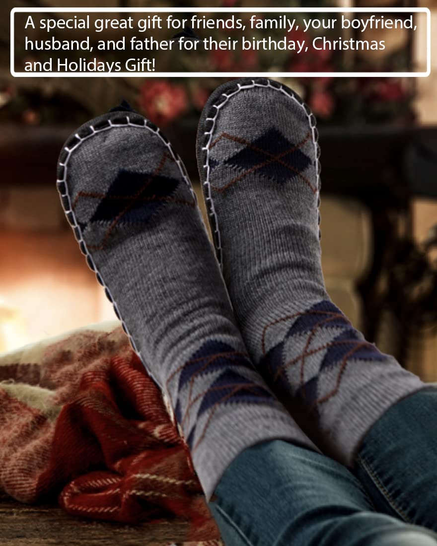 Vihir Men's Non-Slip Slipper Socks - Warm Knitted Indoor House Shoes with Suede Sole for Winter | Cozy Home Wear, Perfect for Lounging & Relaxing