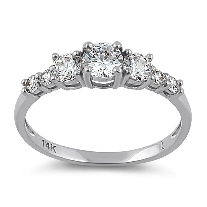 14K White Gold Triple Round Cubic Zirconia Engagement Ring for Women - Elegant Wedding, Proposal, Anniversary Gift