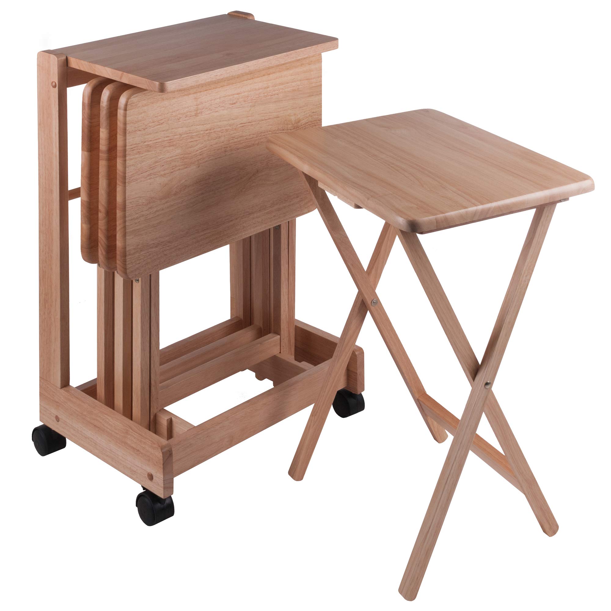 5-Piece Wooden Flip-Top Snack Table Set with Mobile Stand - 32