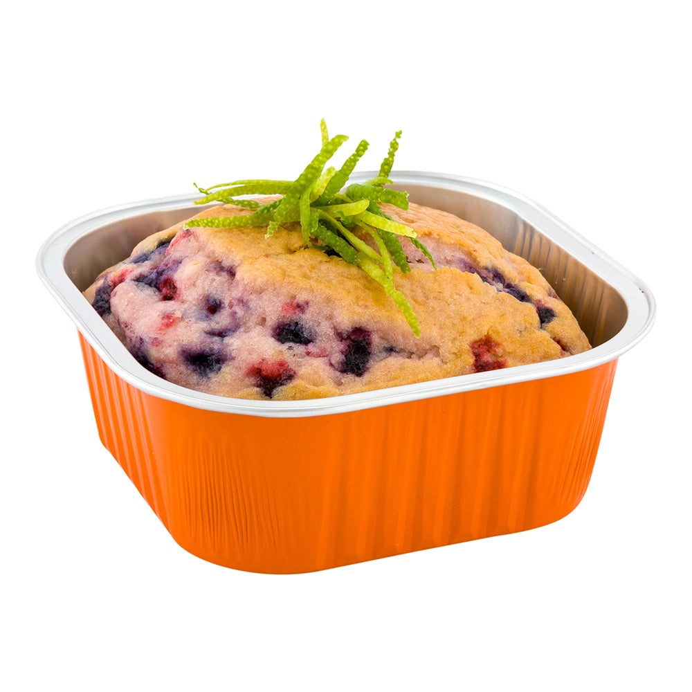 10 oz Square Orange Aluminum Baking Cups with Lids - 4.25