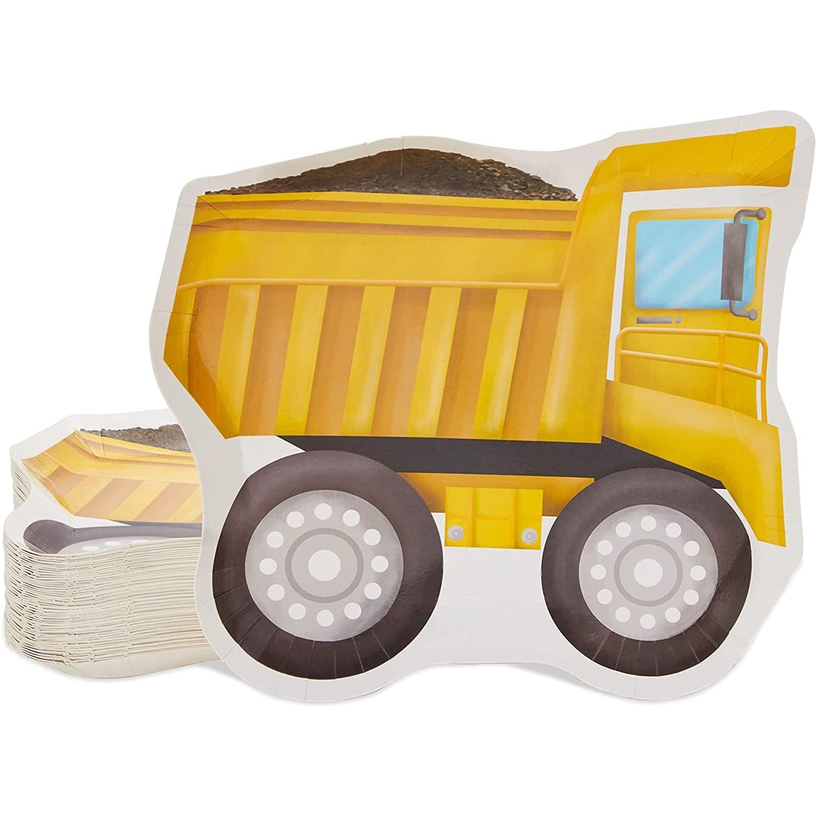 BLUE PANDA Construction Birthday Party Paper Plates - 10 x 8.8 Inches, 48-Pack of Construction Truck Themed Disposable Plates for Kids, Boys, Baby Shower & Construction Theme Party Supplies
