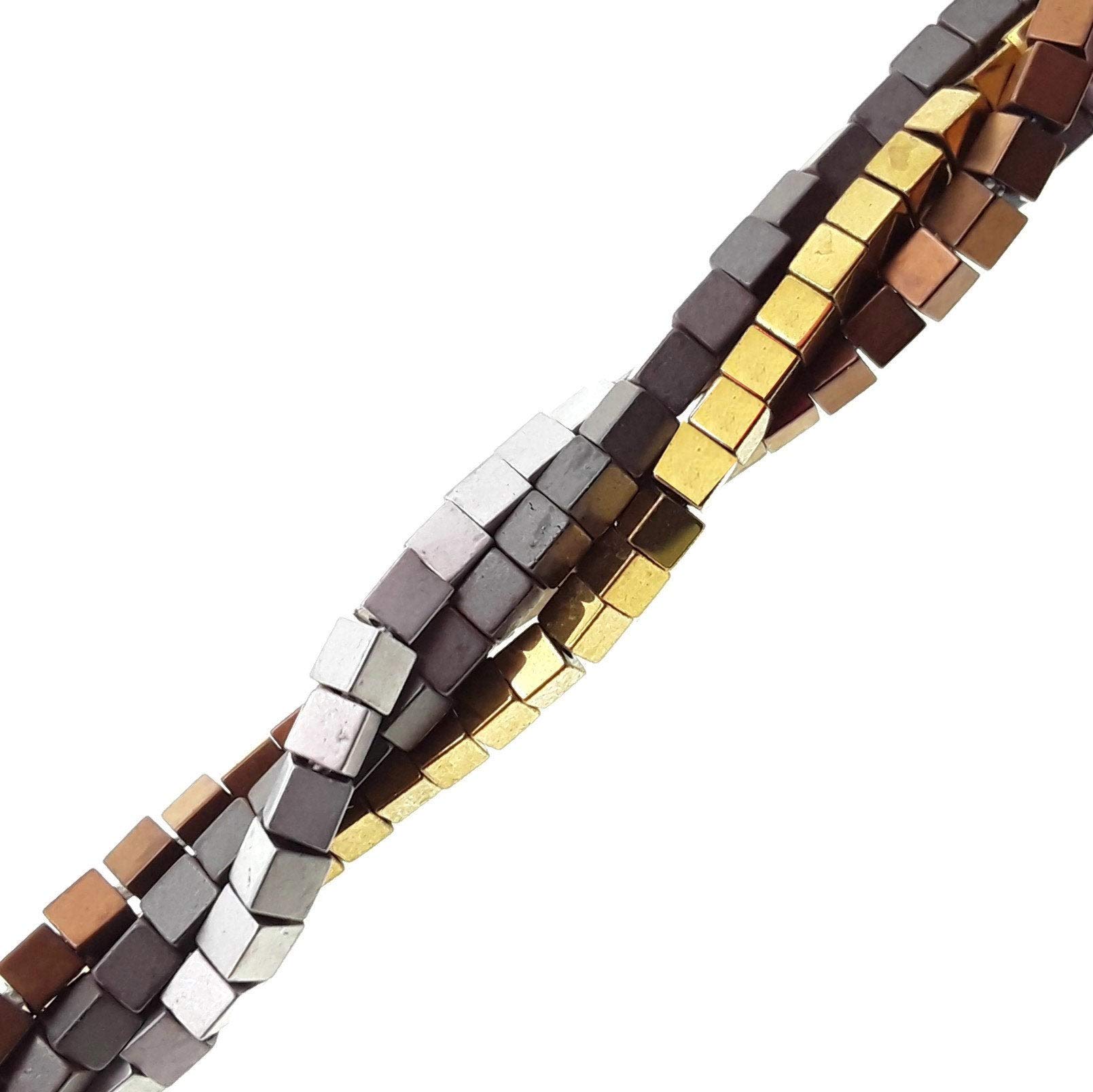 JM Design Gold Hematite Matte Cube Beads 2x2mm 15.5