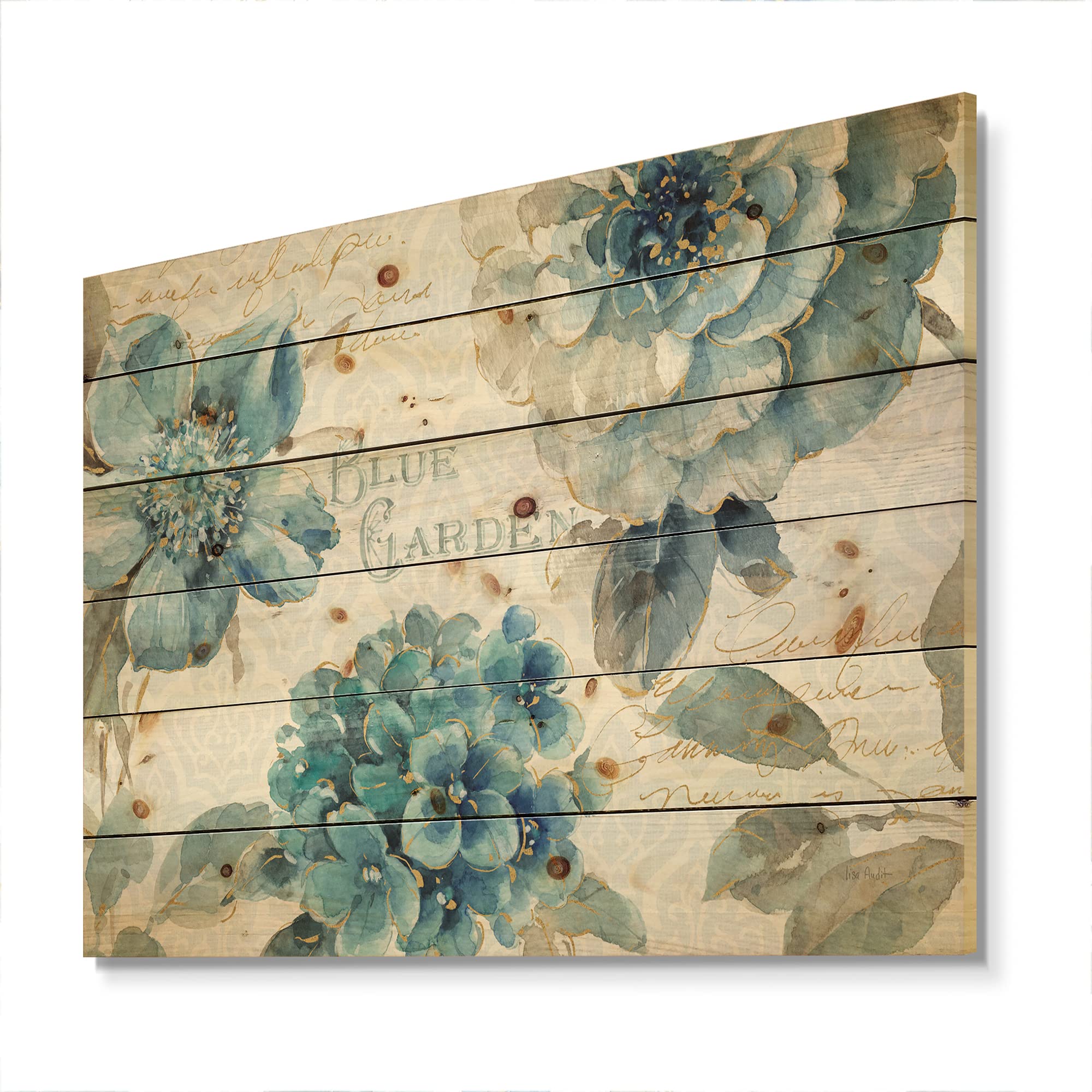 DesignQ Traditional Wood Wall Decor - Blue Floral Greenhouse Cottage Art Panel, Large Pine Wood Wall Art for Home & Office Decoration | Perfect for Living Room, Bedroom, Kitchen & Garden Decor