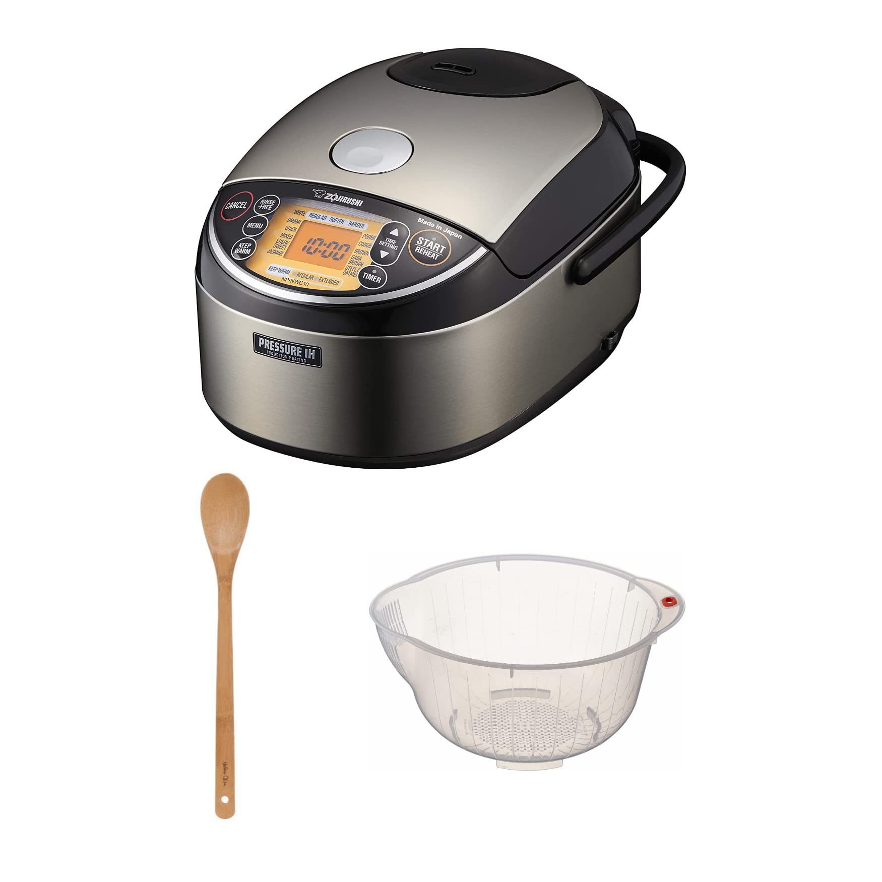 Zojirushi NP-NWC10XB 5.5-Cup Premium Stainless Steel Pressure Rice Cooker with Induction Heating - Includes Bamboo Spoon & Rice Washing Bowl - Perfect for Home Kitchens, Dorm Rooms & Small Families - Cooks Perfect Rice Every Time