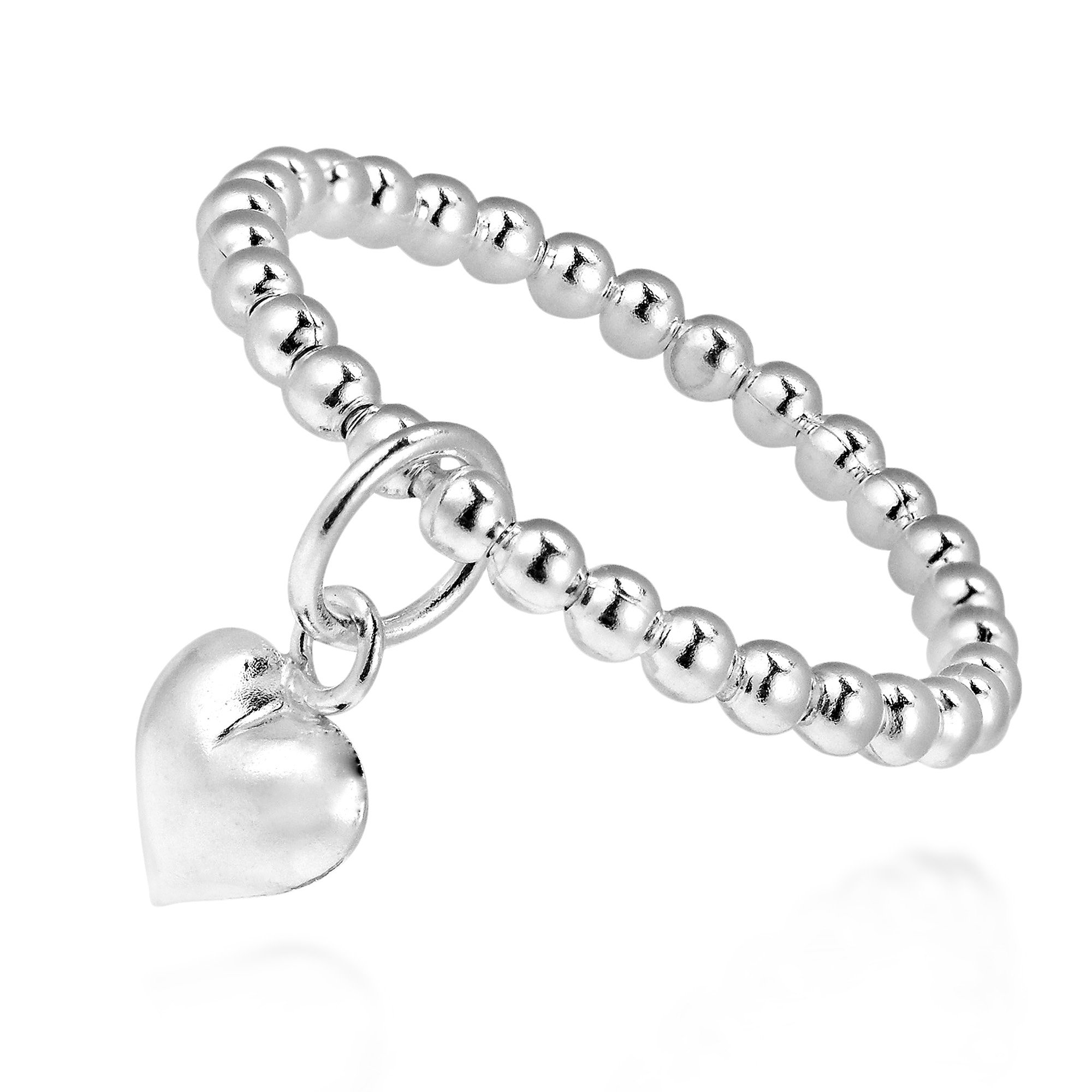 AeraVida Sterling Silver Heart Dangle Ring for Women - Size 4-12, Beaded Eternal Love Design - Perfect for Valentine's Day, Anniversary & Romantic Gifts