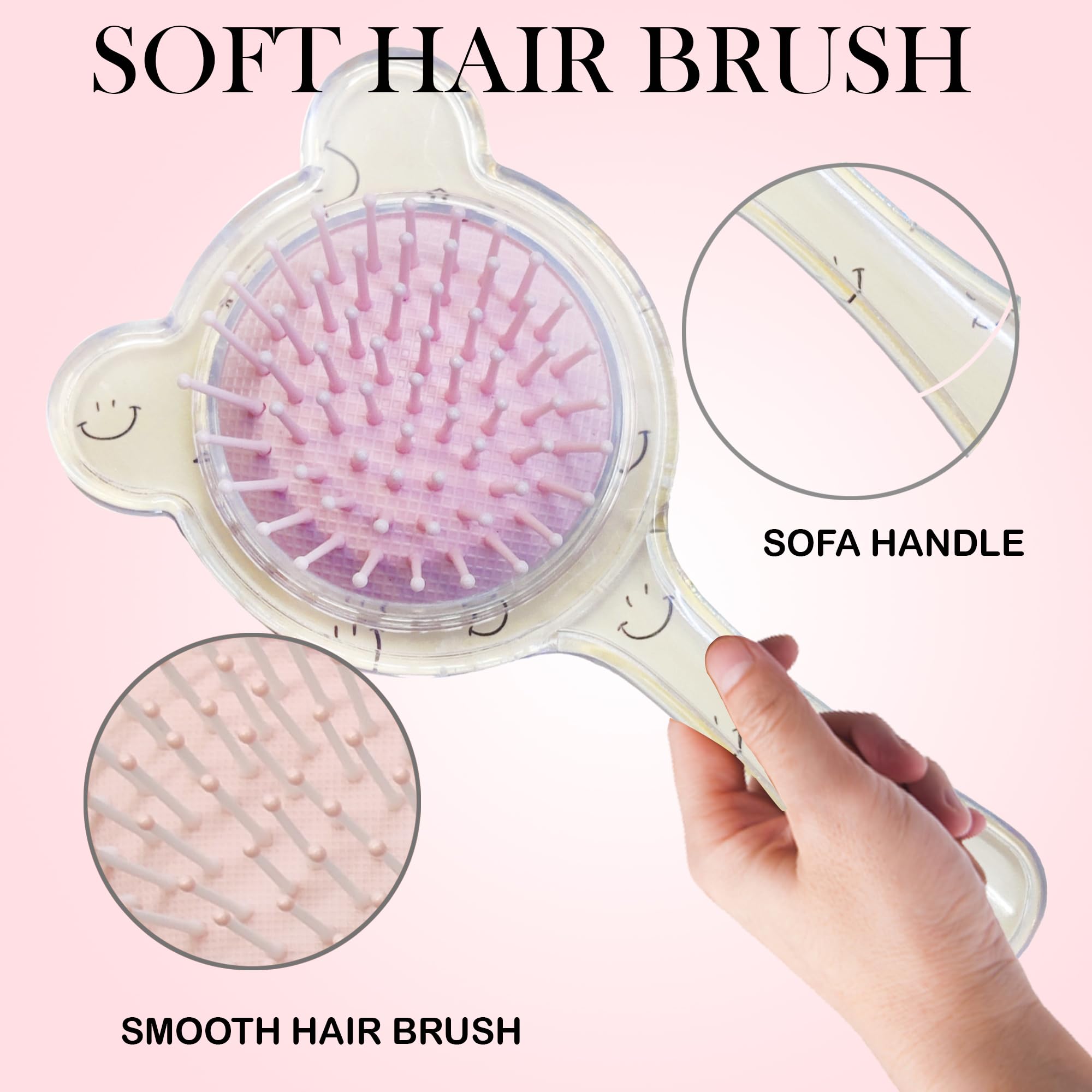 FunBlast 2-Pack Bear Shaped Hair Combs for Girls - Soft Bristle Glitter Hairbrush with Massage Tips, Cute 3D Animal Design Kids Hair Brush (Random Colors) - Perfect for School, Travel & Daily Hair Care