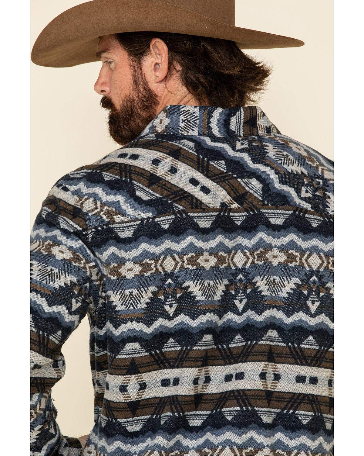 Rock & Roll Denim Jacket for Men - Vintage Indigo Aztec Print Shirt Jacket | Casual Outerwear for Concerts, Festivals & Street Style