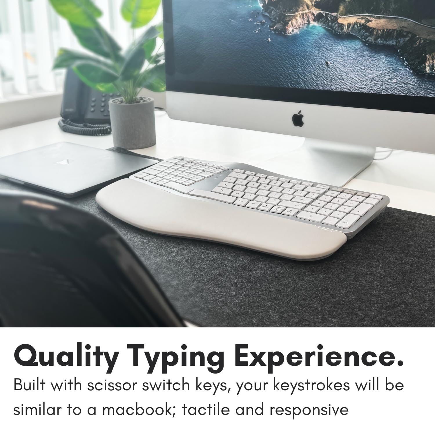 Macally Backlit Bluetooth Ergonomic Keyboard for Mac - Wireless Rechargeable Split Design with 100-Key MacOS Layout - Compatible with MacBook Pro/Air & iMac - Ideal for Office Work, Long Typing Sessions & Home Use
