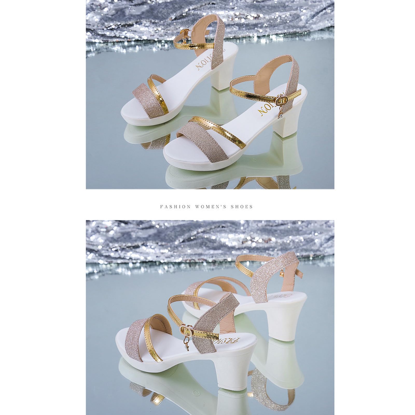Oelaio Women's Rhinestone High Heel Sandals - 3.5