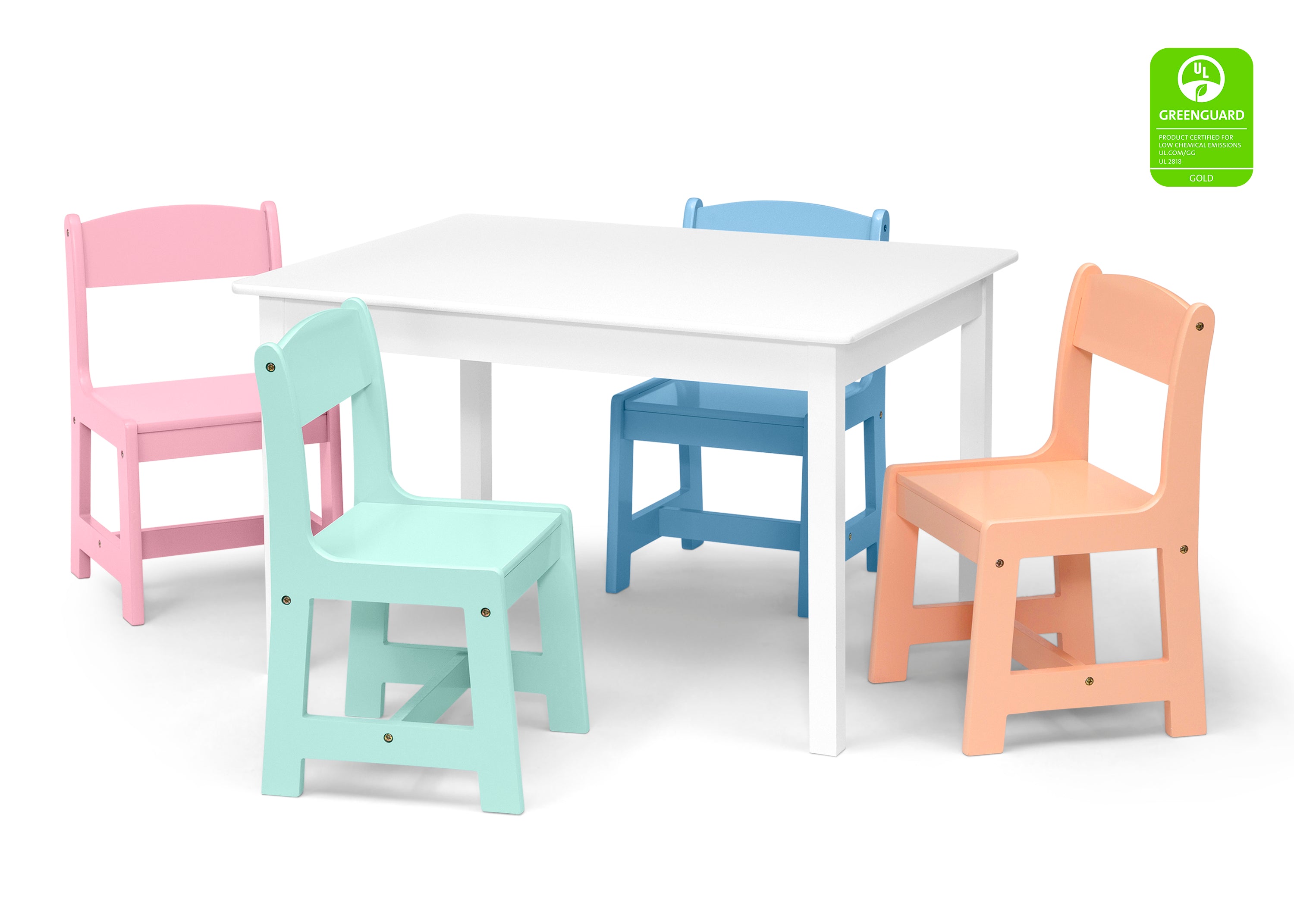 MySize Kids Table and Chairs Set - Adjustable Height Wooden Play Table with 4 Matching Chairs for Toddlers & Children - Perfect for Playroom, Classroom, or Home Learning Activities