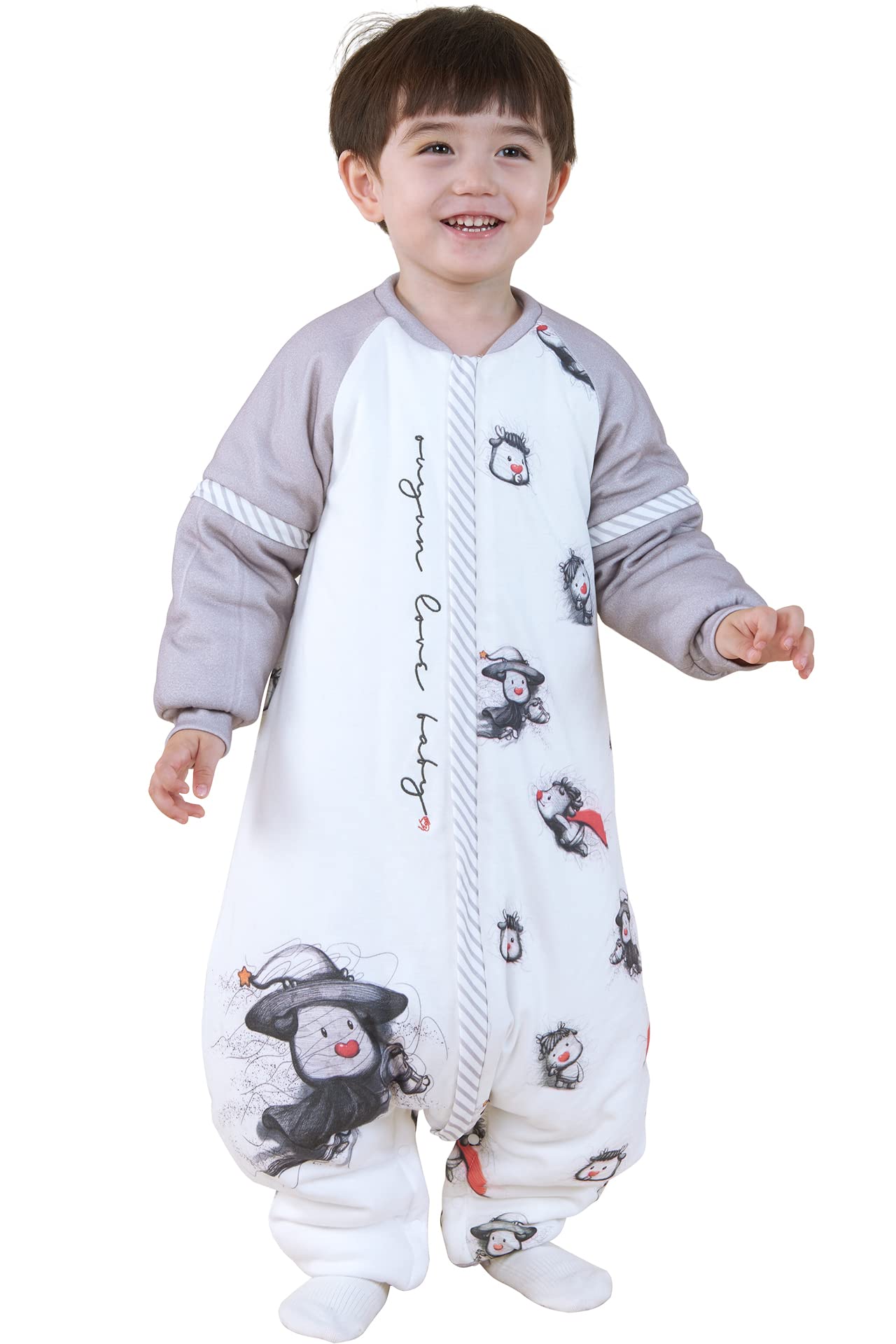 Reinewol 2.5 Tog Toddler Sleep Sack with Feet - Wearable Blanket for Boys & Girls 12-24 Months, Thermoregulating Cotton Sleep Bag with Removable Sleeves (Gray, 2XL) - Perfect for Nursery, Daycare & Winter Nights