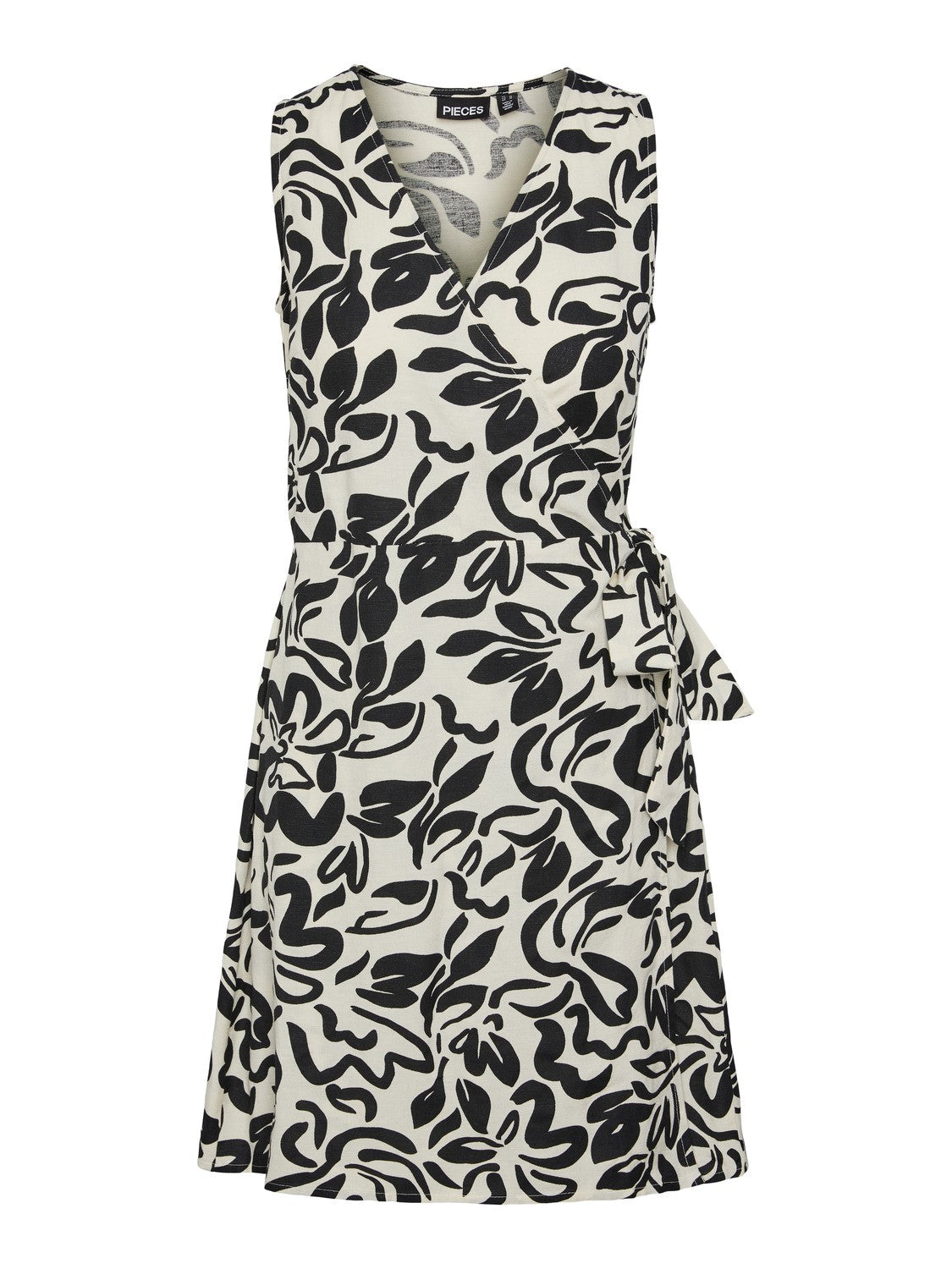 CLARISA Wrap Linen Dress for Women - Black & Cream Floral Print, Summer Boho Maxi Dress, Beach Wedding Guest Outfit, Casual Elegant Linen Dress for Vacation & Outdoor Events