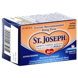 St Joseph Aspirin Safety Coated 81mg Low Dose - 36 Tablets (2 Pack) | Heart Health Support, Pain Relief | Daily Use for Adults & Seniors