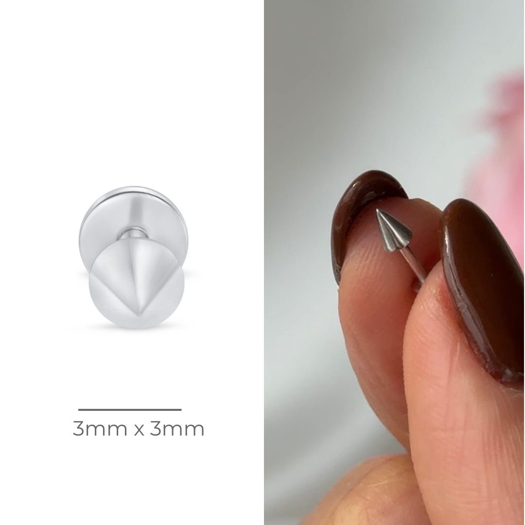 14K White Gold Spike Flat Back Stud Earrings - Hypoallergenic Dainty Punk Jewelry for Women - Perfect for Daily Wear, Parties & Gifting
