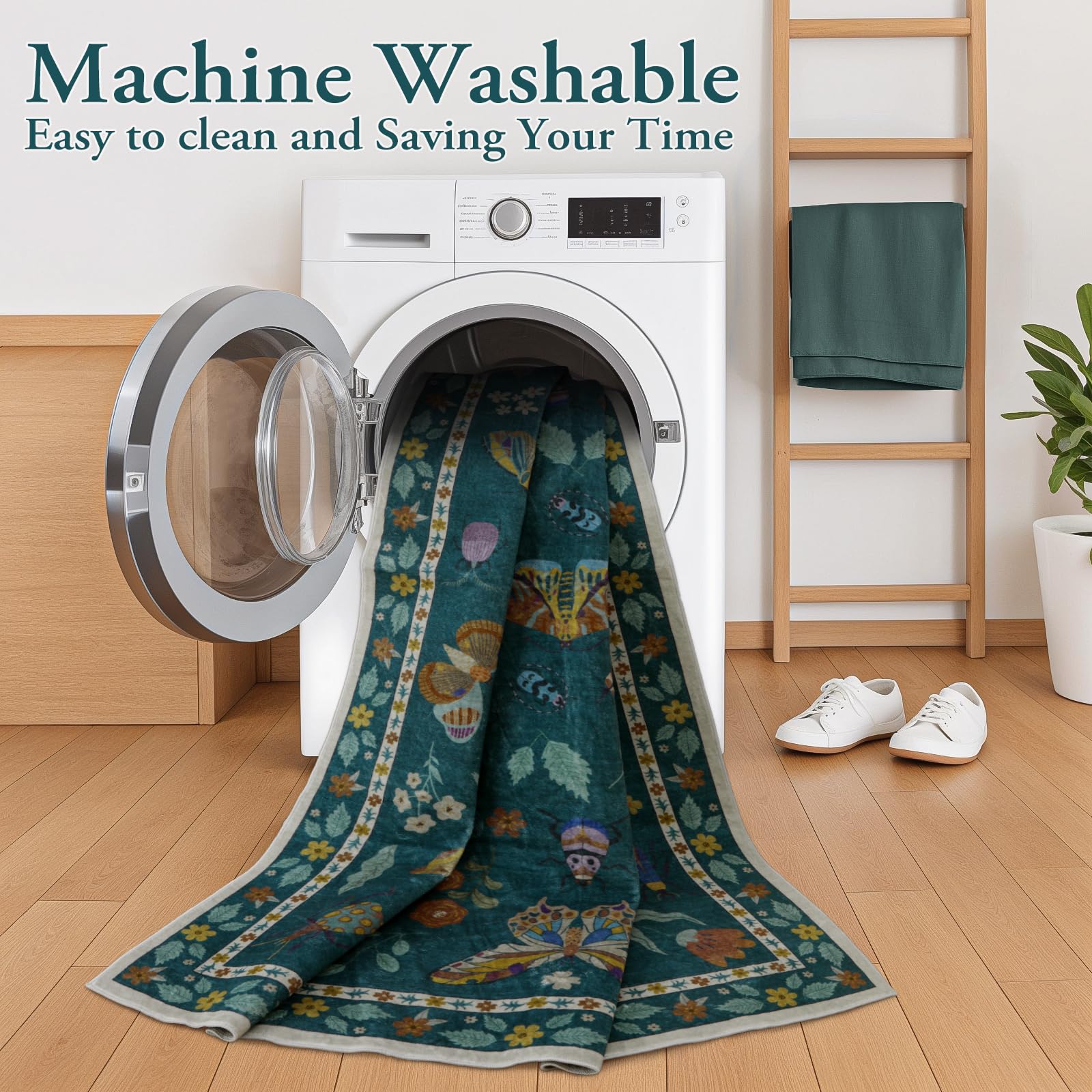 Lahome Insect Print Washable Area Rug 6x9 Feet - Soft Non-Slip Modern Rug for Living Room, Bedroom, Dining Room, Office & Nursery - Ultra-Thin Stain Resistant Large Carpet (Dark Green) | Perfect for Home Decor, Kids Play Area & Pet-Friendly Spaces