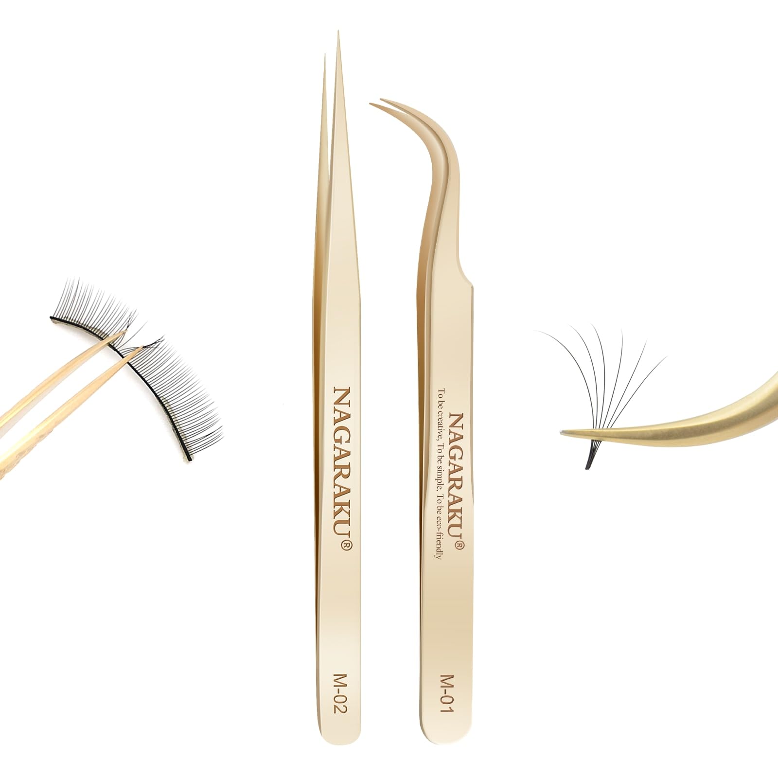 Professional Eyelash Extension Tweezers Set - Straight & Curved Precision Tips for Volume & Easy Fanning - 1 Pair (M-01 & M-02) - Perfect for Salon & Home Lash Application