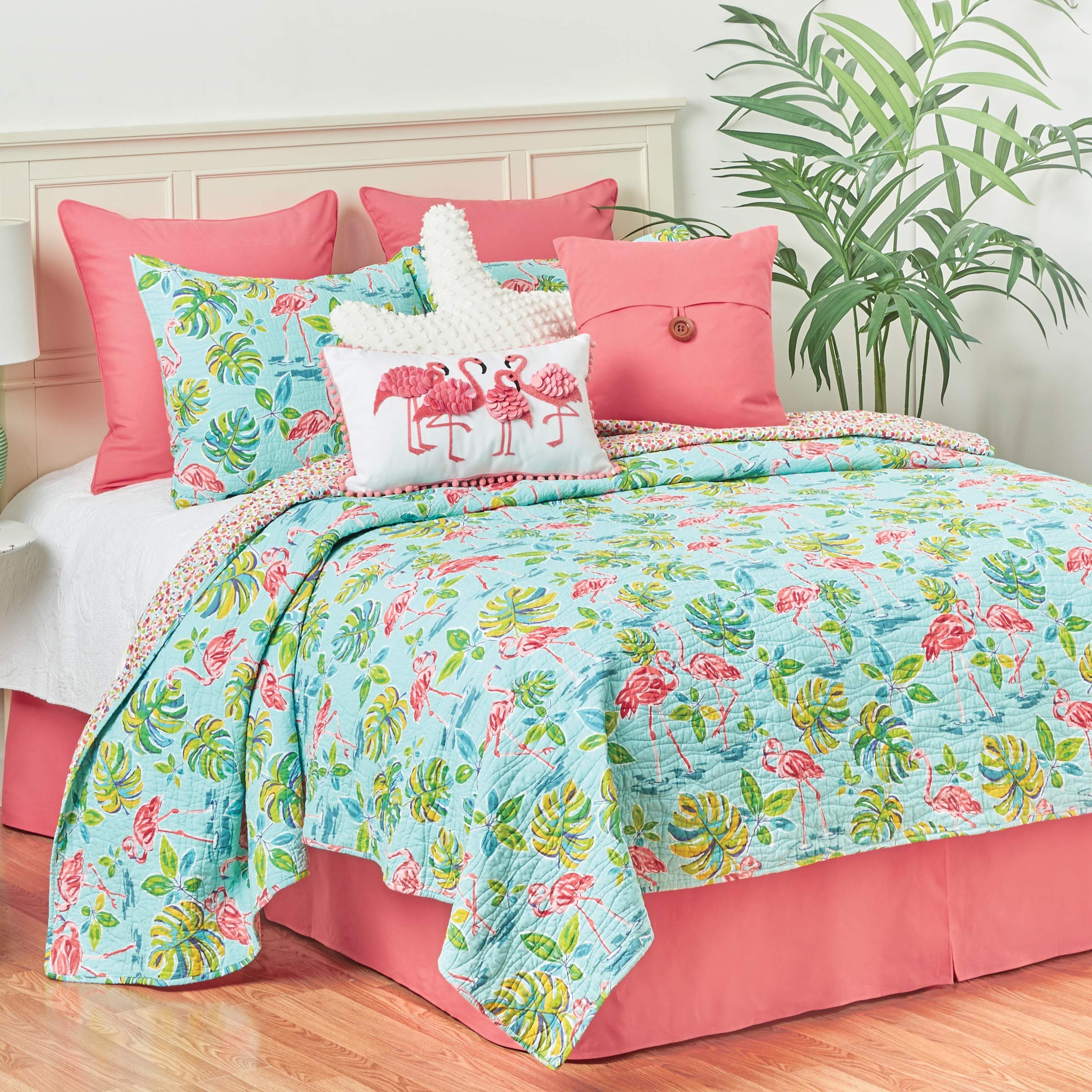 **C&F Home Blue & Pink Flamingo Twin 2-Piece Cotton Quilt Set | Reversible Summer Beach Coastal Bedspread | Lightweight & Machine Washable | Perfect for Kids' Rooms, Beach Houses & Tropical-Themed Decor**