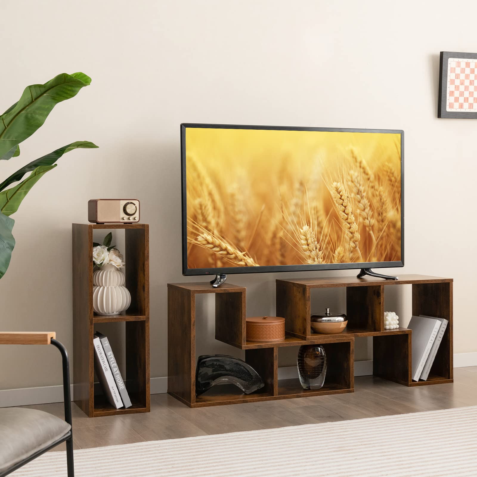 Tangkula 3-Piece Modular TV Stand for 50-65 Inch TVs - Modern Entertainment Center with Open Storage Shelves, DIY Combination Console for Living Room (Brown) | Perfect for Home Theater Setup & Living Room Organization