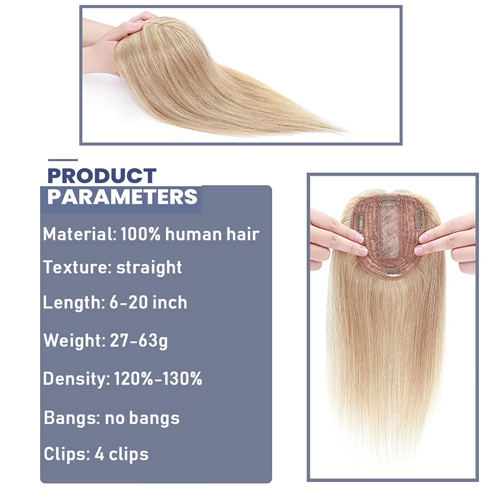 SEGO Clip-in Human Hair Topper for Women - Remy Hair Topper with Silk Base, No Bangs Wiglet for Hair Loss & Thinning Hair - Grey Coverage & Natural Look (4 Clips) - Perfect for Daily Wear, Special Occasions & Hair Volume Boosting