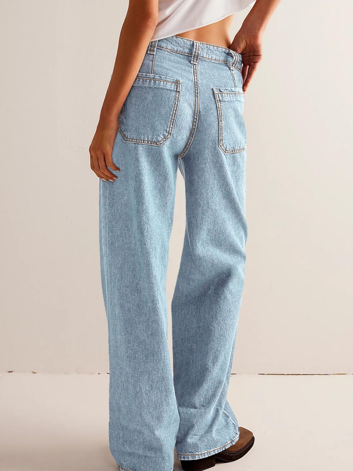 PLNOTME Women's High Waist Wide Leg Jeans - Boyfriend Style Distressed Denim Pants with Pockets for Casual Outfits | Perfect for Streetwear, Weekend Brunch & Date Night Looks