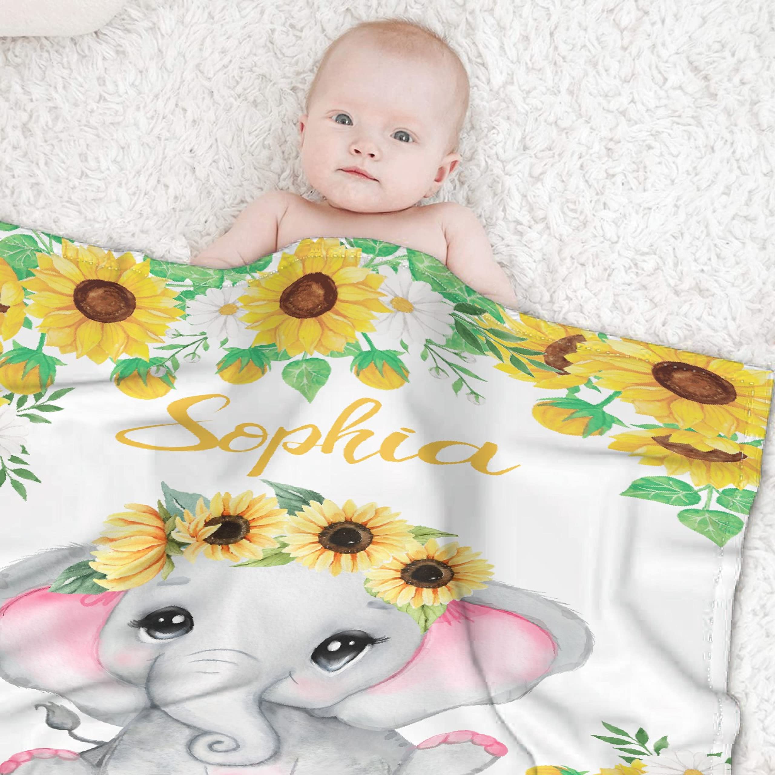 Personalized Baby Blankets for Girls and Boys - Custom Name Fleece Throw Blanket - Soft, Cozy & Warm Elephant Design - Perfect for Newborns, Nursery Decor, and Baby Gifts (90