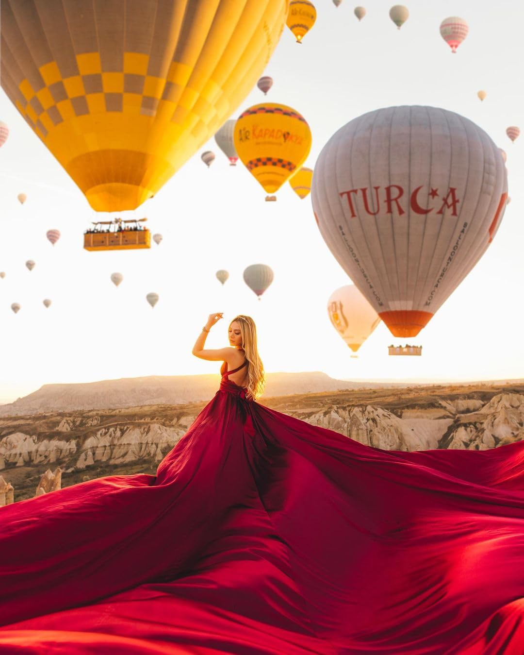 Elegant Long Flying Dress for Photoshoot - Flowy Satin Maxi Dress with Long Train (Size M, Red) | Perfect for Santorini Vacations, Beach Weddings & Boho Style Photography
