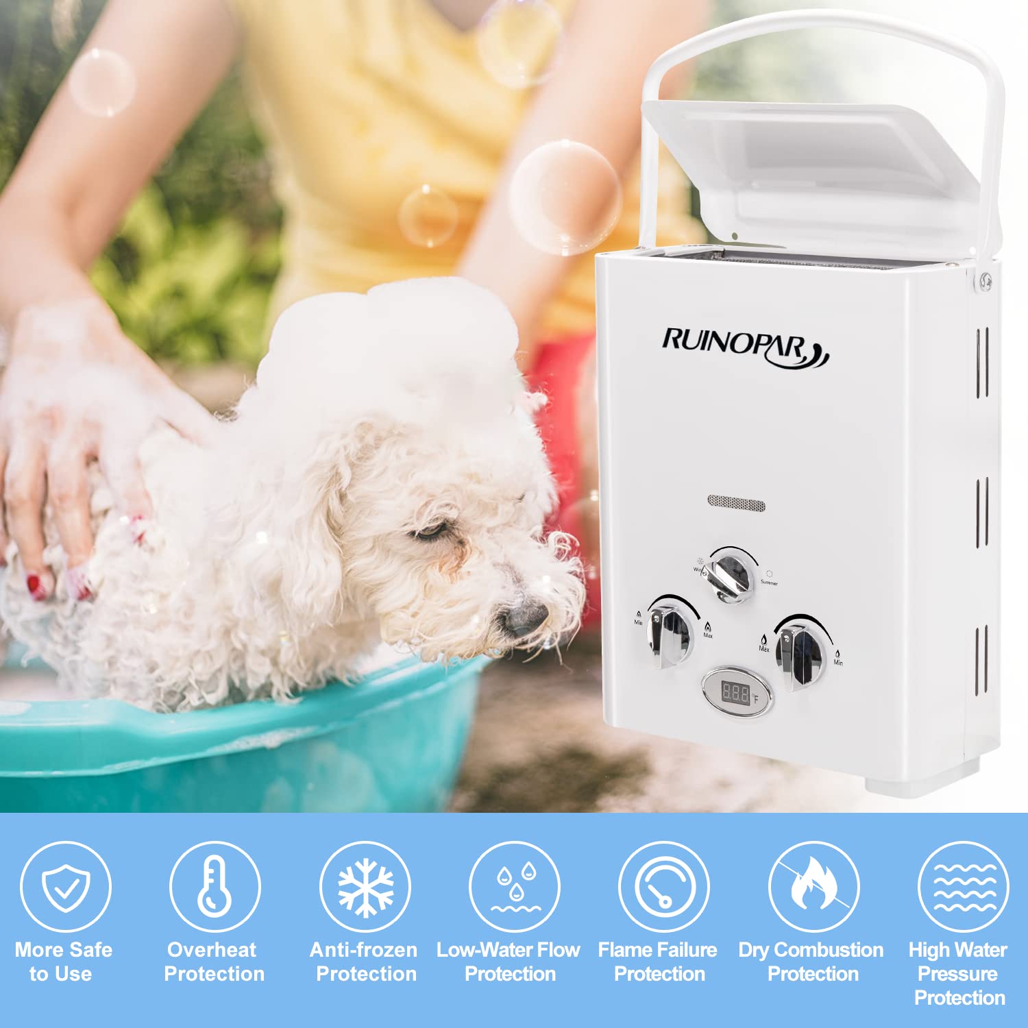 Portable Propane Tankless Water Heater - 6L 1.58GPM On-Demand Hot Water System with Digital Display for RV, Camping, Boat & Cabin Use | Outdoor Shower, Washing Dishes & Handwashing Solution