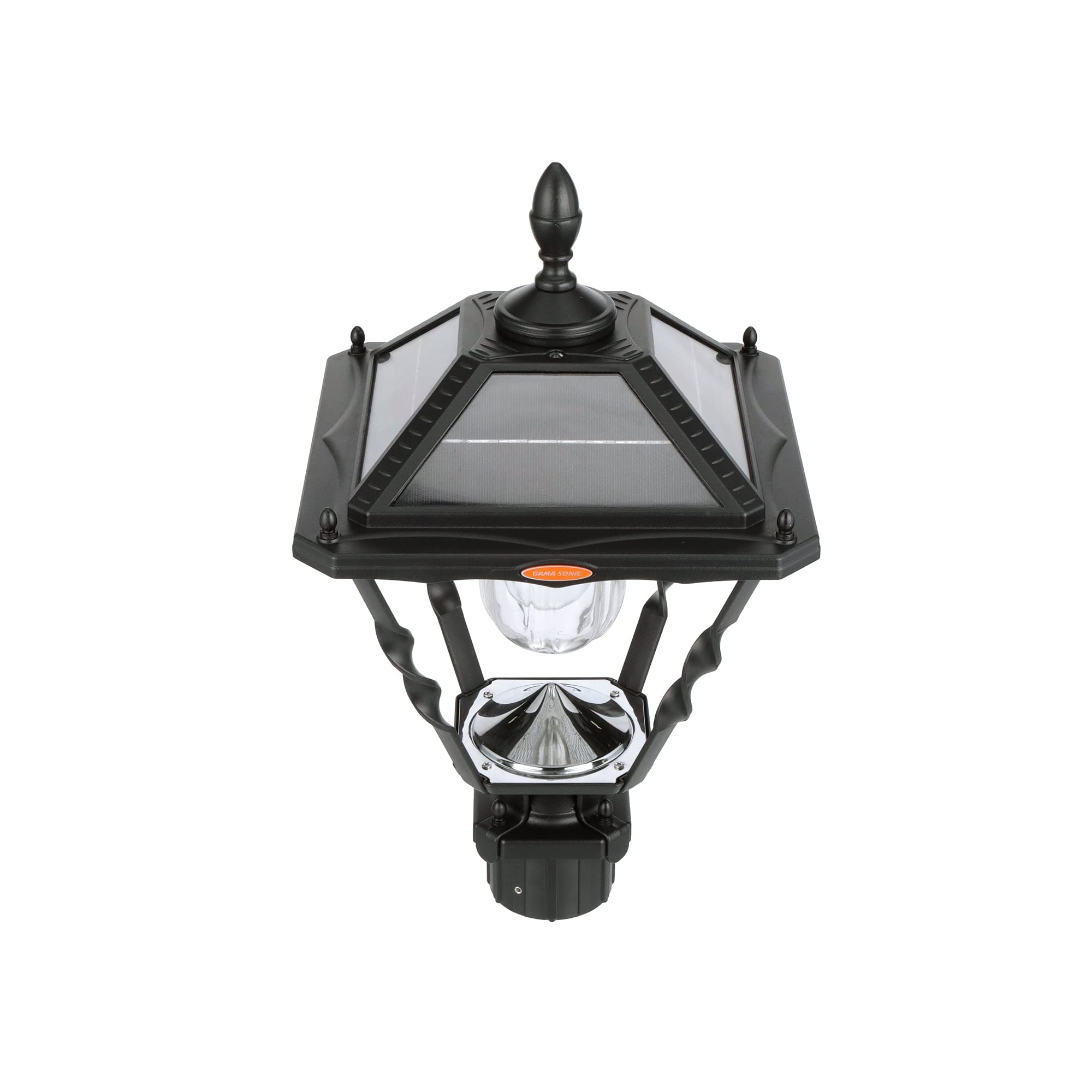 Gama Sonic Black Aluminum Outdoor Solar Post Light - 3-inch Fitter for Lamp Posts & Pier Mount (Sold Separately) - 2700K Warm White LED - Weatherproof Solar Pathway Lighting for Garden, Driveway & Walkway (Model 133B50012)
