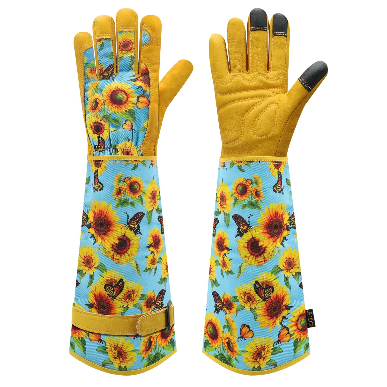 DLY Women's Gardening Gloves - Thorn Proof Rose Gloves, Breathable Cowhide Leather Gauntlet for Gardening (Medium, Blue) | Perfect for Rose Pruning, Weeding & Outdoor Yard Work
