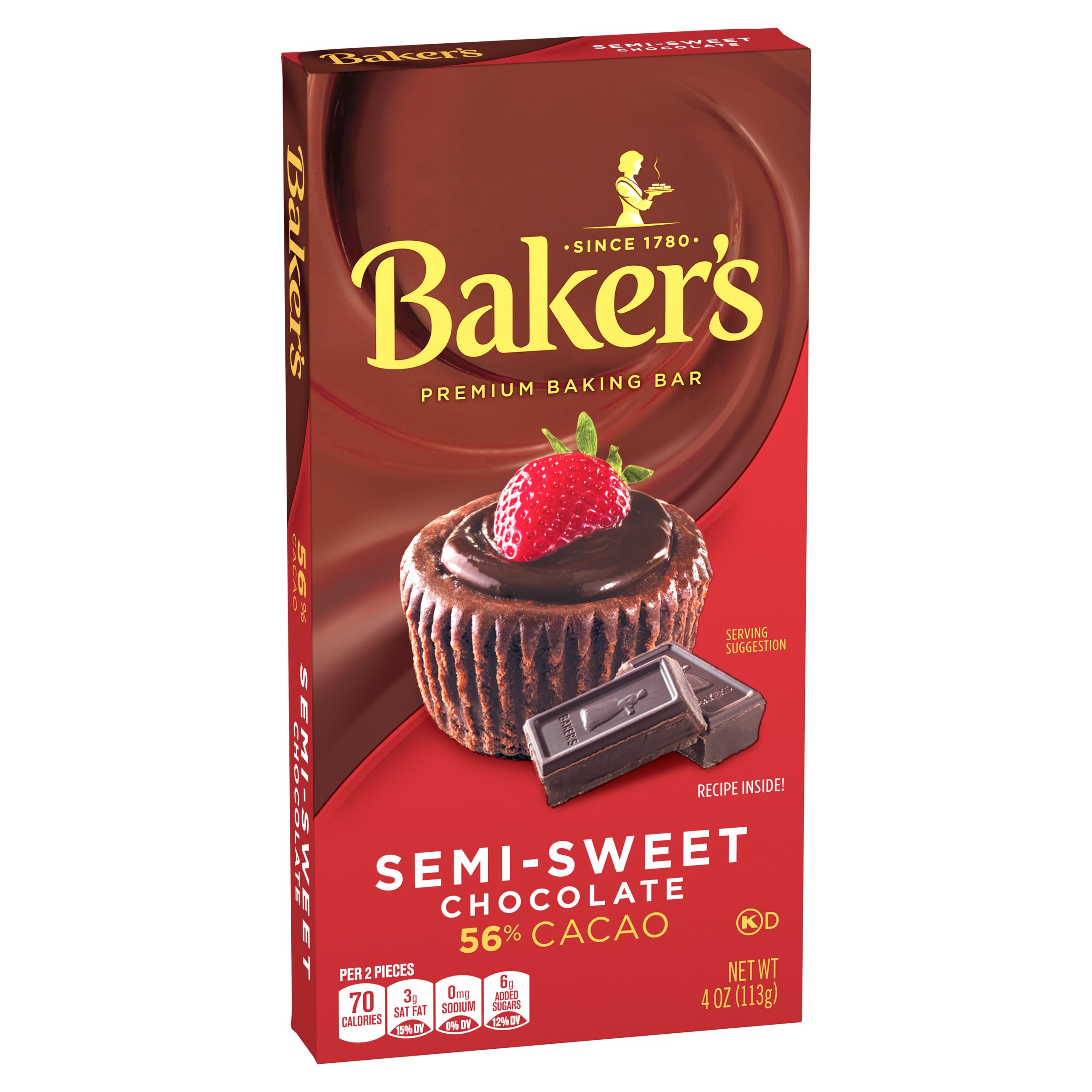 Baker's Premium Semi-Sweet Chocolate Baking Bar - 4 oz (113g) for Baking Cookies, Cakes & Desserts | High-Quality Baking Chocolate for Professional & Home Bakers