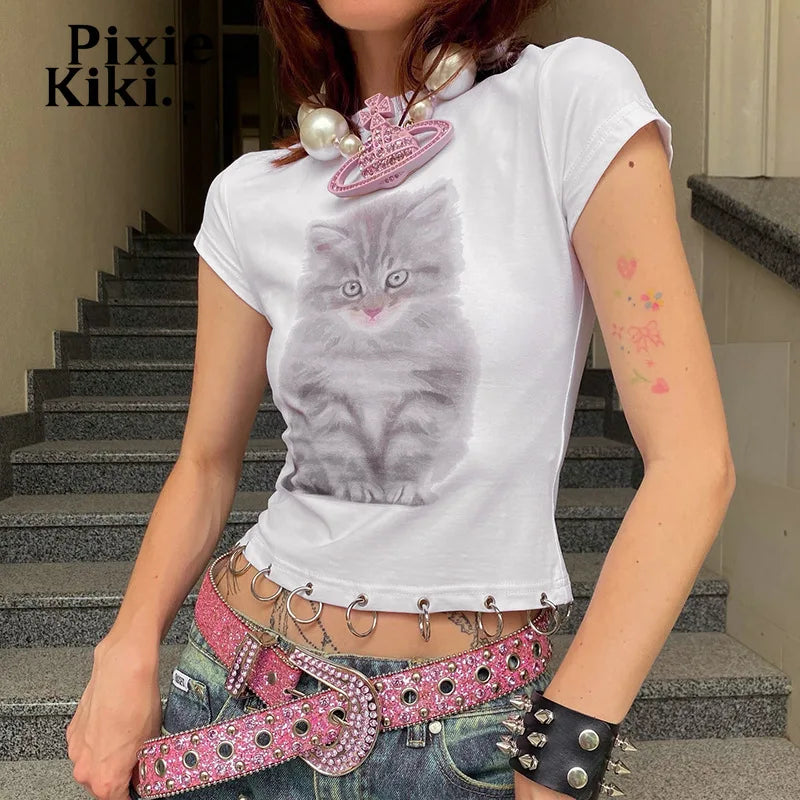 Animal Print White Graphic Tee for Women | Y2K Streetwear Fashion T-Shirt | Summer 2024 Casual Going Out Top | Perfect for Parties, Concerts & Everyday Wear