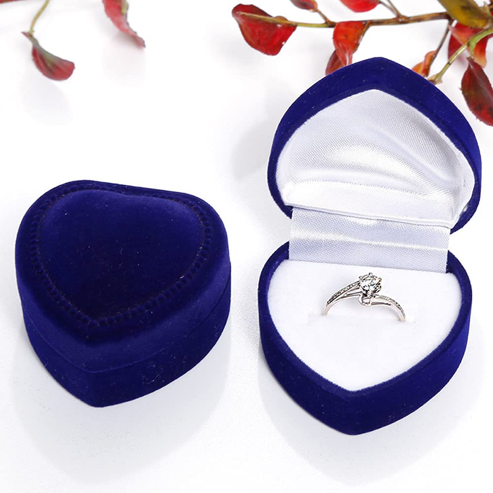 2 Pack Heart Shaped Jewelry Box - Velvet Ring Display Case & Earring Gift Box for Engagement, Wedding, Valentine's Day - Perfect for Proposals, Anniversary Gifts & Bridal Accessories (Royal Blue)