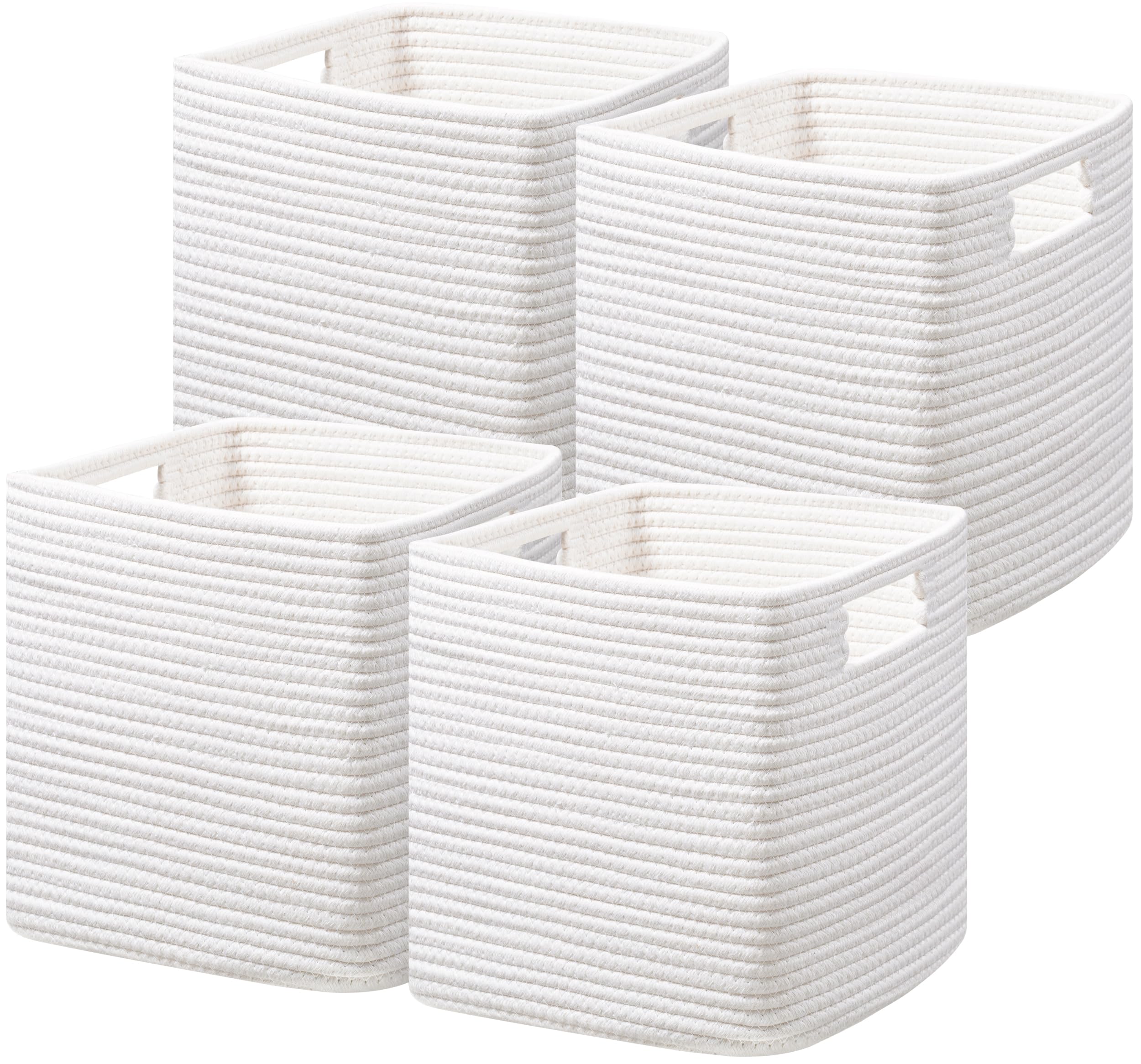 UBBCARE 11 Inch Storage Cubes - 4-Pack Cotton Rope Woven Baskets for Organizing Toys, Baby Nursery, Shelves, Closet & Kids Room | White Square Storage Bins for Home Organization & Decor | Perfect for Nursery Storage, Playroom Organization & Closet Storage Solutions