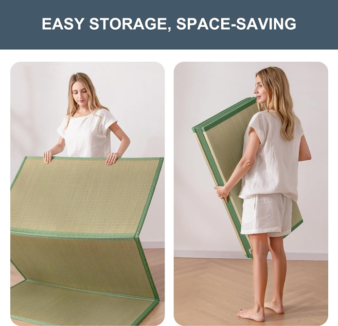MAXYOYO Japanese Tatami Mat - 100% Natural Rush Grass, Portable & Foldable Futon Mattress for Floor Sleeping | Traditional Firm Floor Bed | Perfect for Meditation, Yoga, Guest Room & Small Space Living