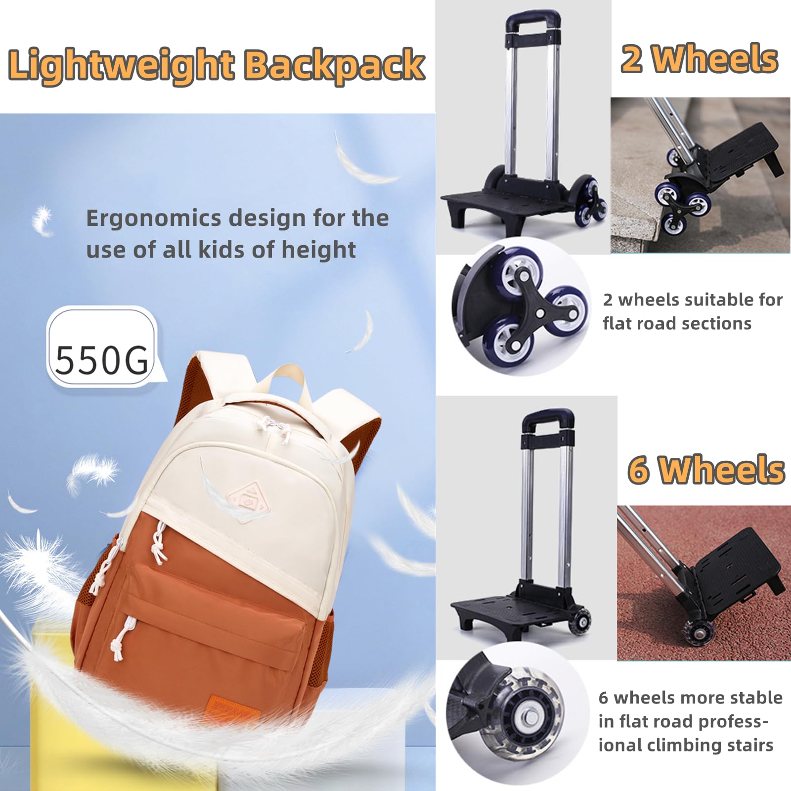 Rolling Backpack for Kids - Wheeled School Book Bag with Handle for Boys & Girls, Durable Travel Luggage Trolley for Elementary Students | Perfect for School, Travel & Daily Commute