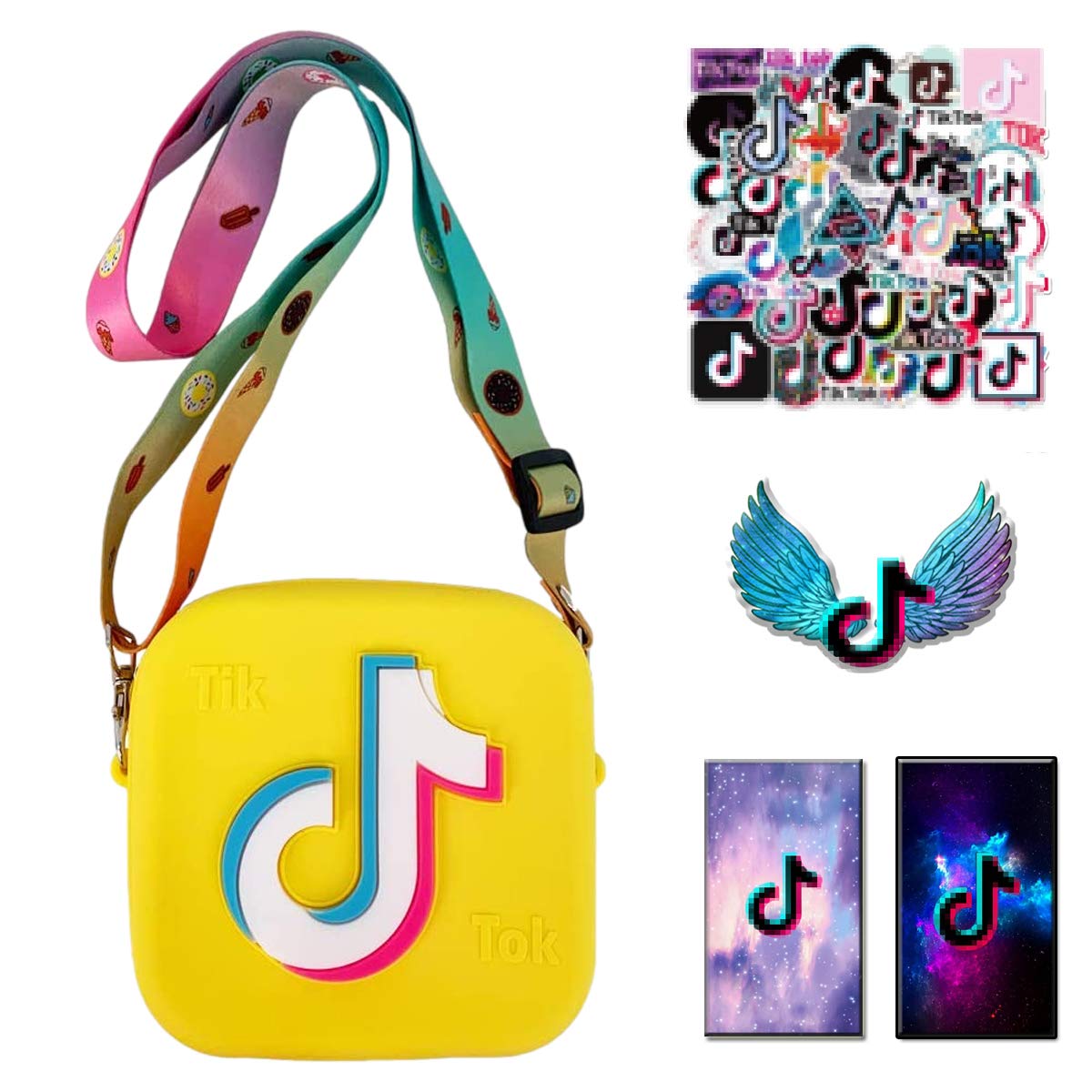 **Cute Mini Princess Handbag for Little Girls - Reusable Silicone Shoulder Messenger Bag with 50PC Stickers & Button Card (Yellow) - Perfect for School, Playdates, and Birthday Gifts**