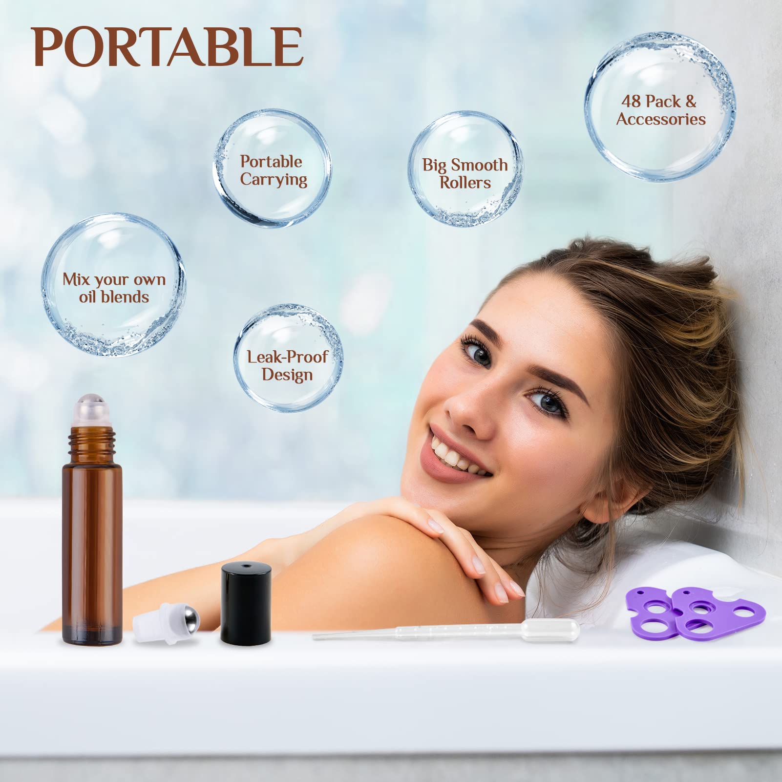 24 Pack 10ml Empty Amber Glass Essential Oil Roller Bottles with Stainless Steel Balls - UV Protection for Aromatherapy, DIY Blends & On-the-Go Relaxation