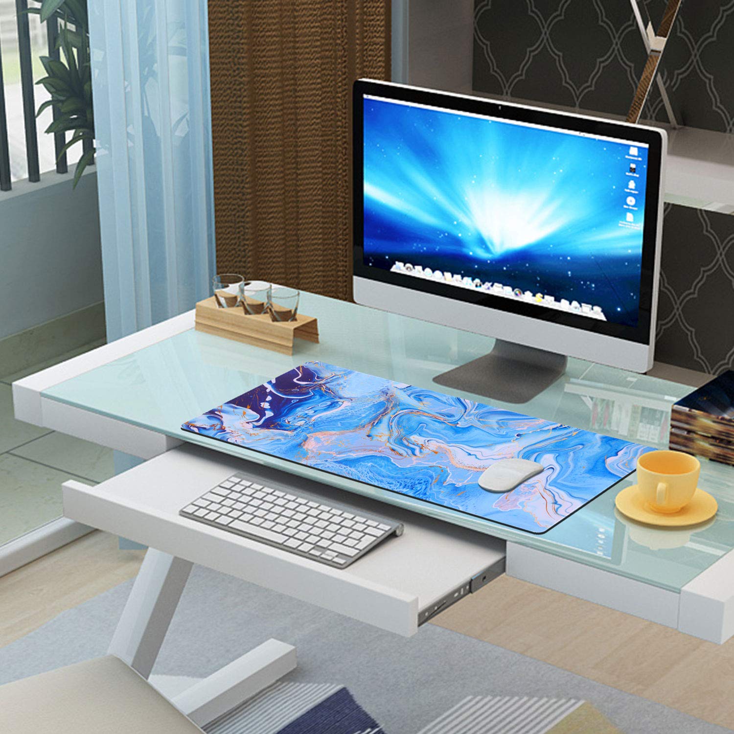 Premium XXL Gaming Mouse Pad with Stitched Edges - Non-Slip Rubber Base, Waterproof Keyboard & Desk Mat (35.4